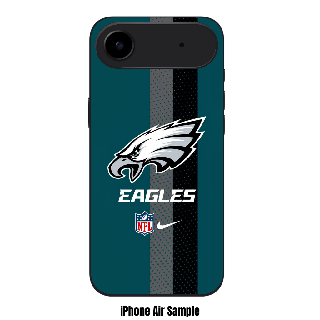 NFL Philadelphia Eagles Phone Case For iPhone Samsung Galaxy Pixel - Philadelphia Eagles Logo And Wordmark On Midnight Green Gray And Black Mesh Stripes Background With NFL And Nike Logos