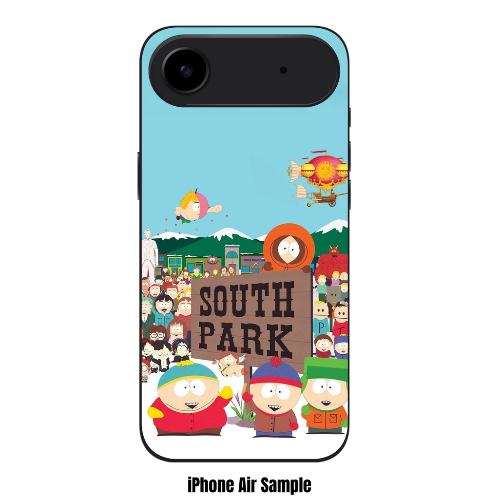 South Park Phone Case For iPhone Samsung Galaxy Pixel - South Park Main Characters Group With Iconic Town Sign On Light Blue Sky Background
