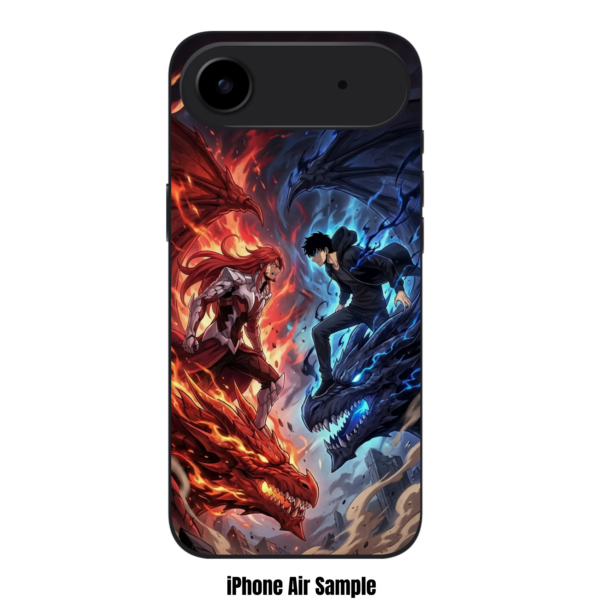 Solo Leveling Phone Case For iPhone Samsung Galaxy Pixel - Sung Jin woo And Antares Standing On Dragons Under A Red And Blue Sky Background