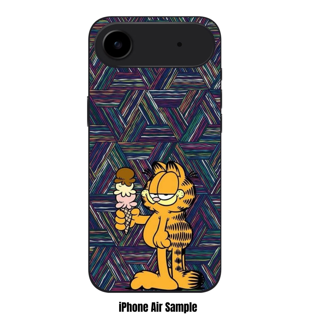 Garfield Phone Case For iPhone Samsung Galaxy Pixel - Garfield Holding An Ice Cream Cone In Geometric Patterned Background