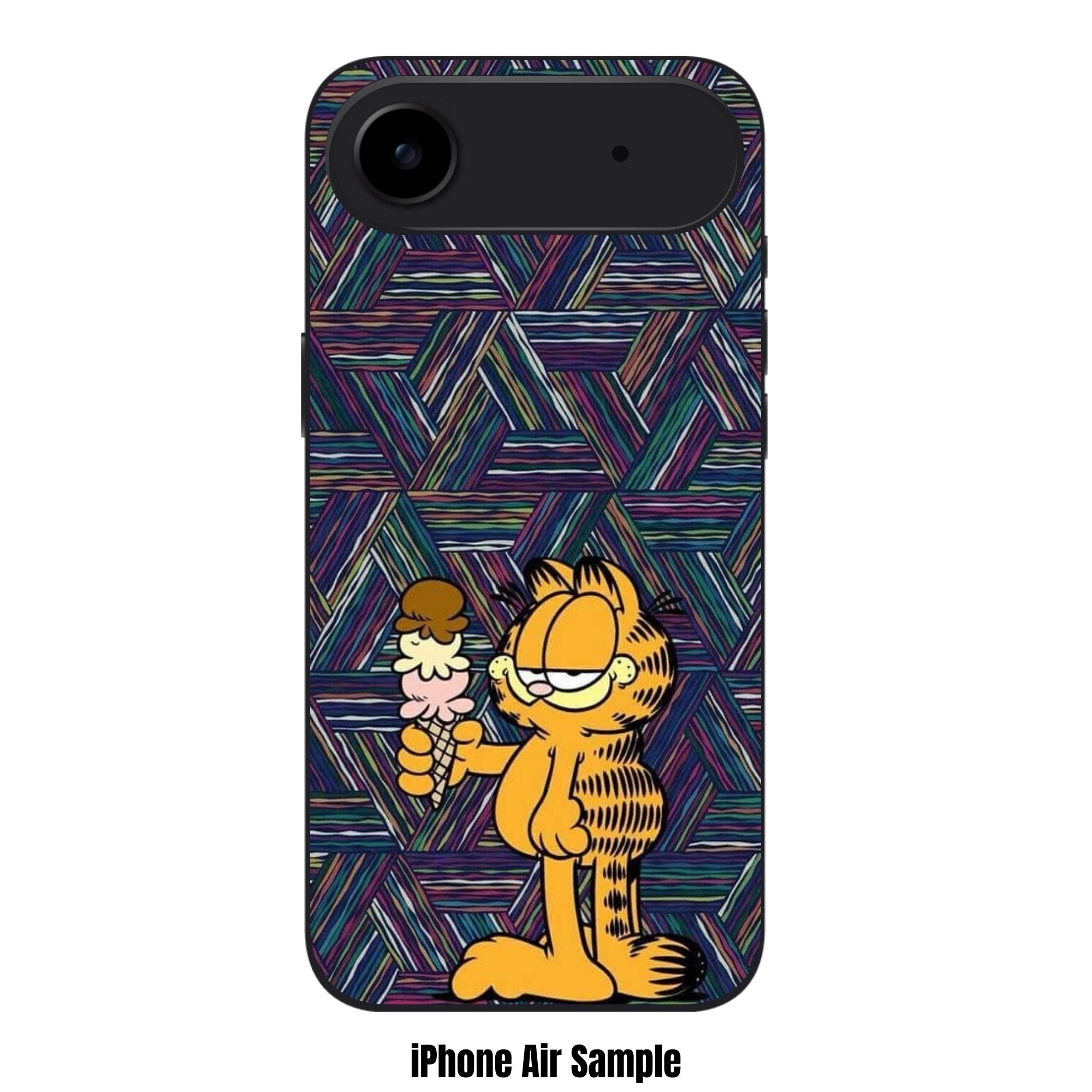 Garfield Phone Case For iPhone Samsung Galaxy Pixel - Garfield Holding An Ice Cream Cone In Geometric Patterned Background