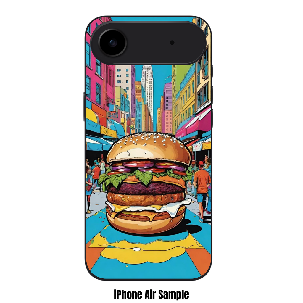 Burger Pattern Phone Case For iPhone Samsung Galaxy Pixel - Comic Style Giant Burger In New York City Street Painting