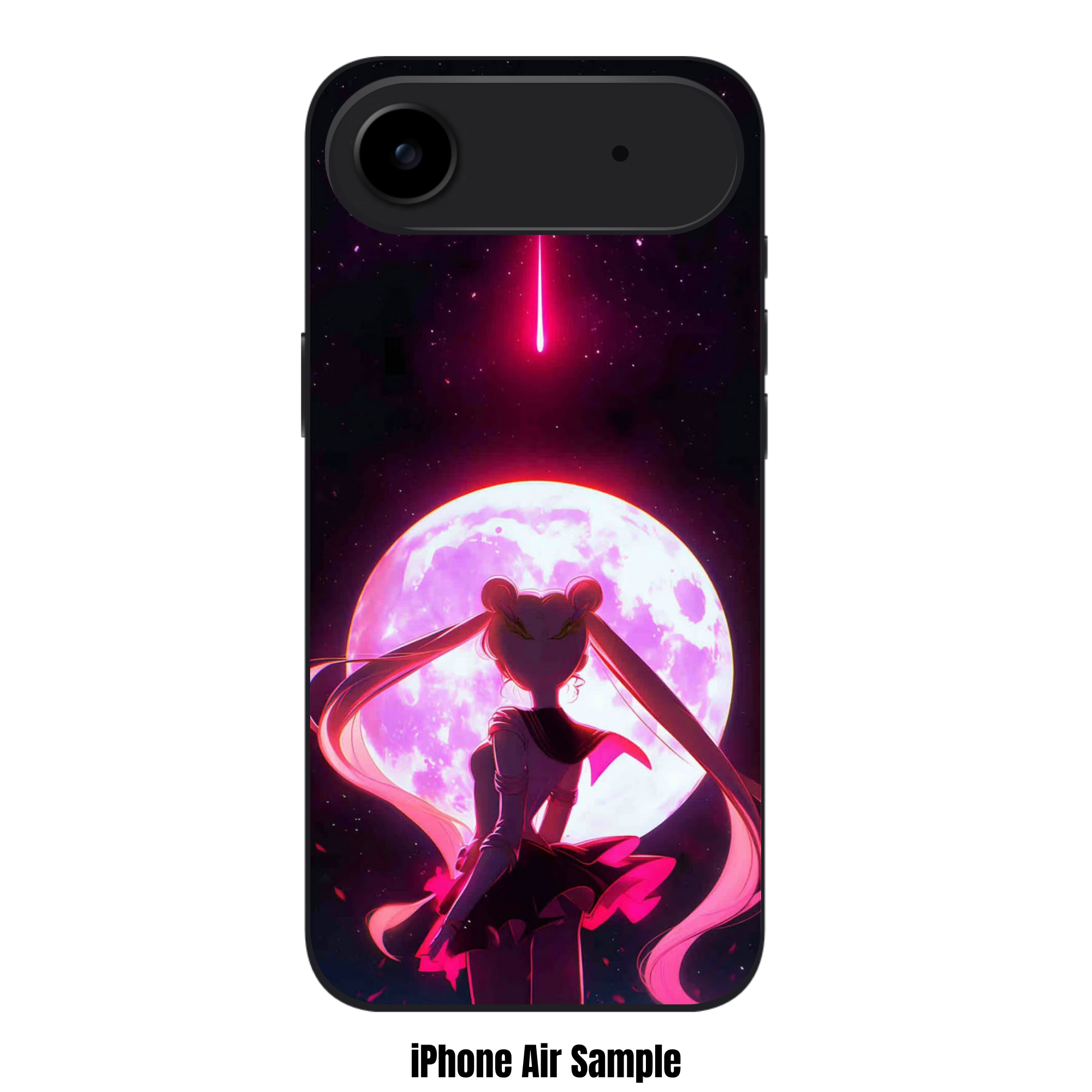 Sailor Moon Phone Case For iPhone Samsung Galaxy Pixel - Sailor Moon Silhouette With Shooting Star And Glowing Pink Moon Background