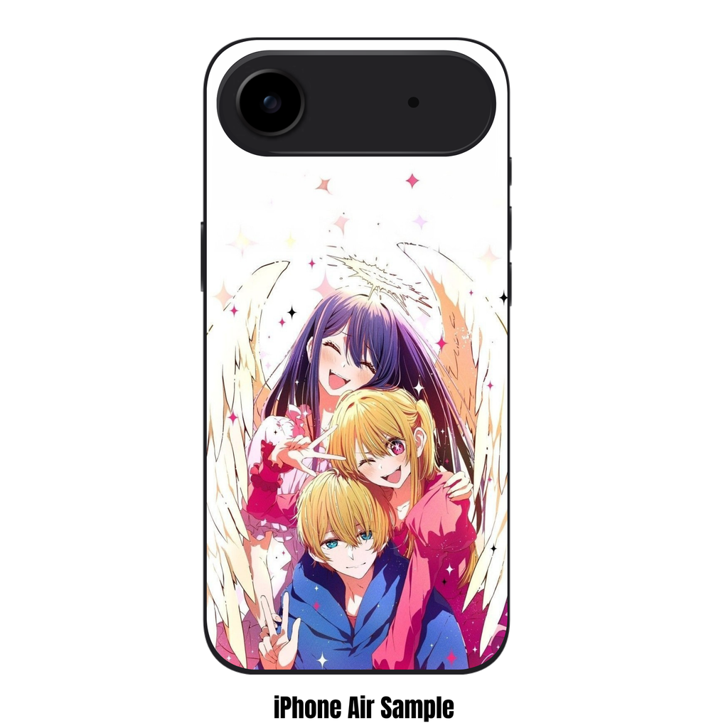 Oshi No Ko Phone Case For iPhone Samsung Galaxy Pixel - The Hoshino Family With Angel Wings And Stars On White Background