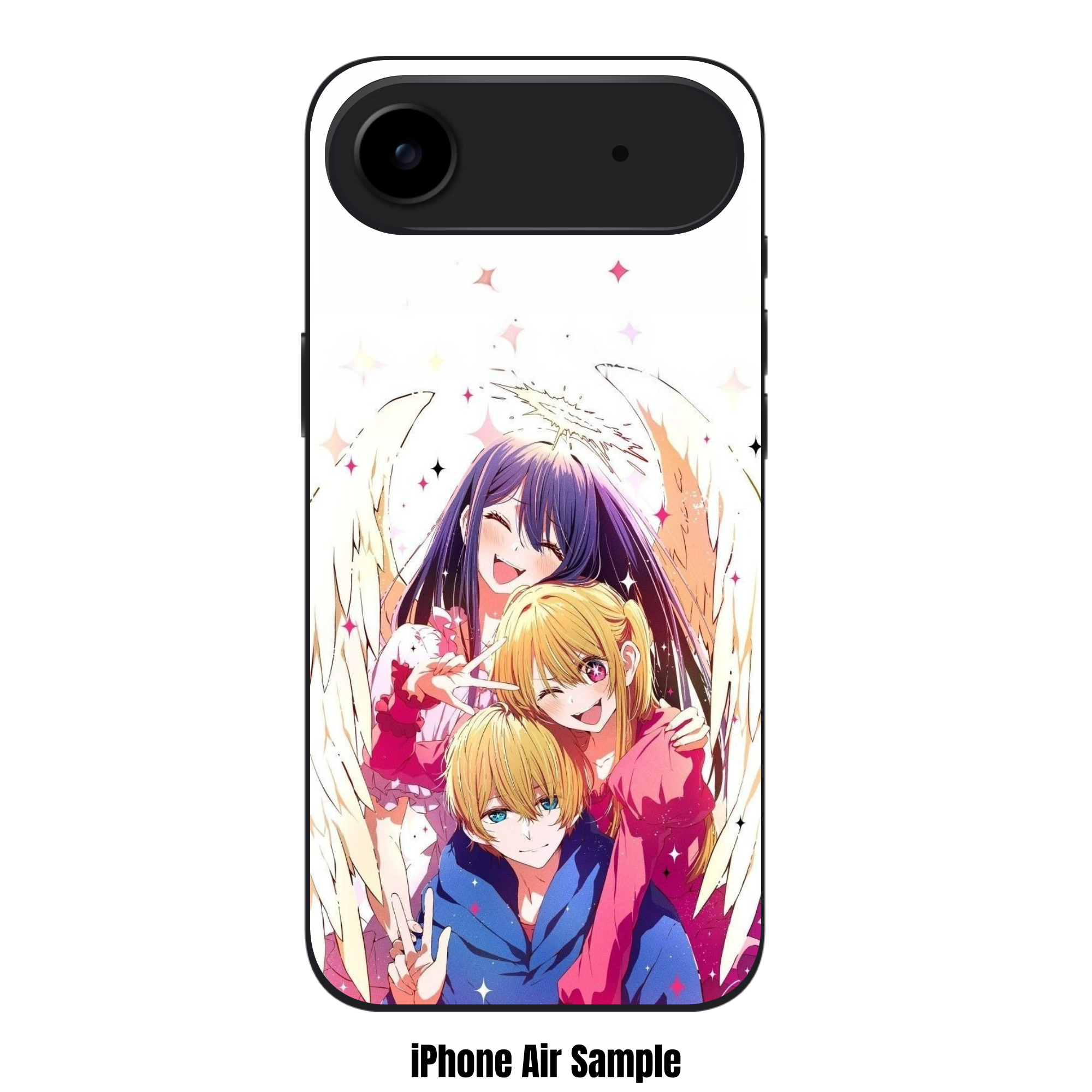 Oshi No Ko Phone Case For iPhone Samsung Galaxy Pixel - The Hoshino Family With Angel Wings And Stars On White Background