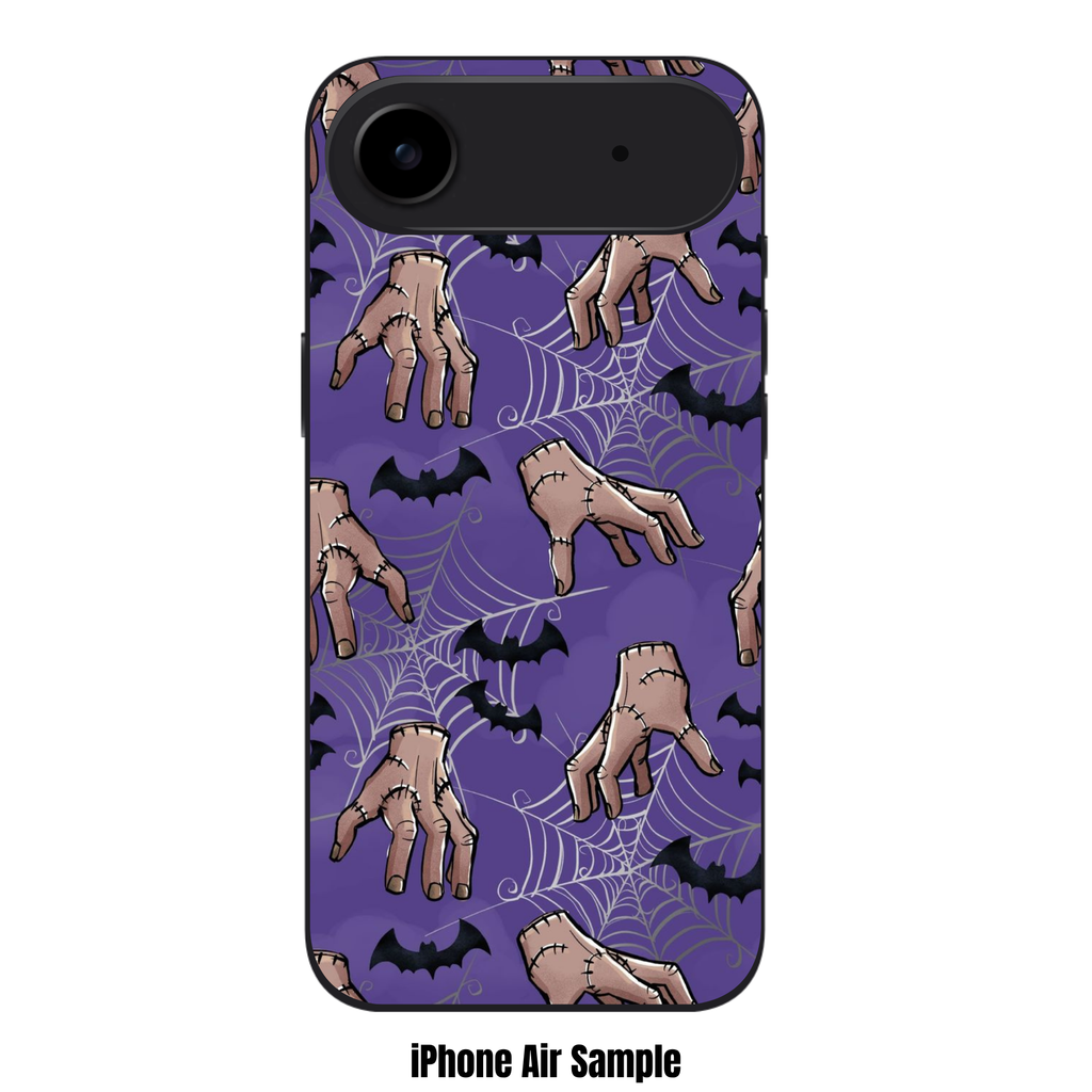 Wednesday Phone Case For iPhone Samsung Galaxy Pixel - Thing Hands And Bats Repeating Pattern On Purple Background