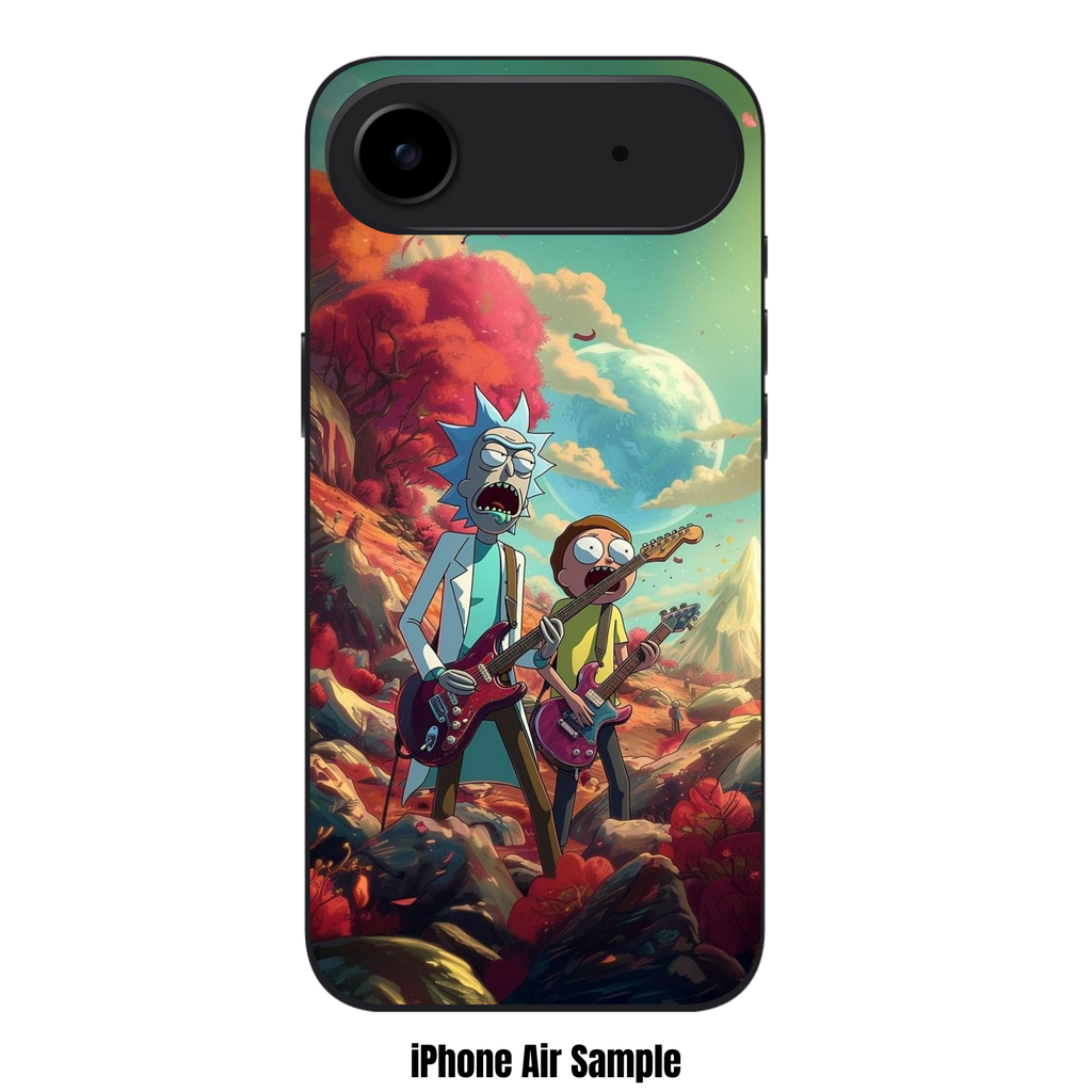 Rick And Morty Phone Case For iPhone Samsung Galaxy Pixel - Rick And Morty Playing Electric Guitars On Alien Planet Background