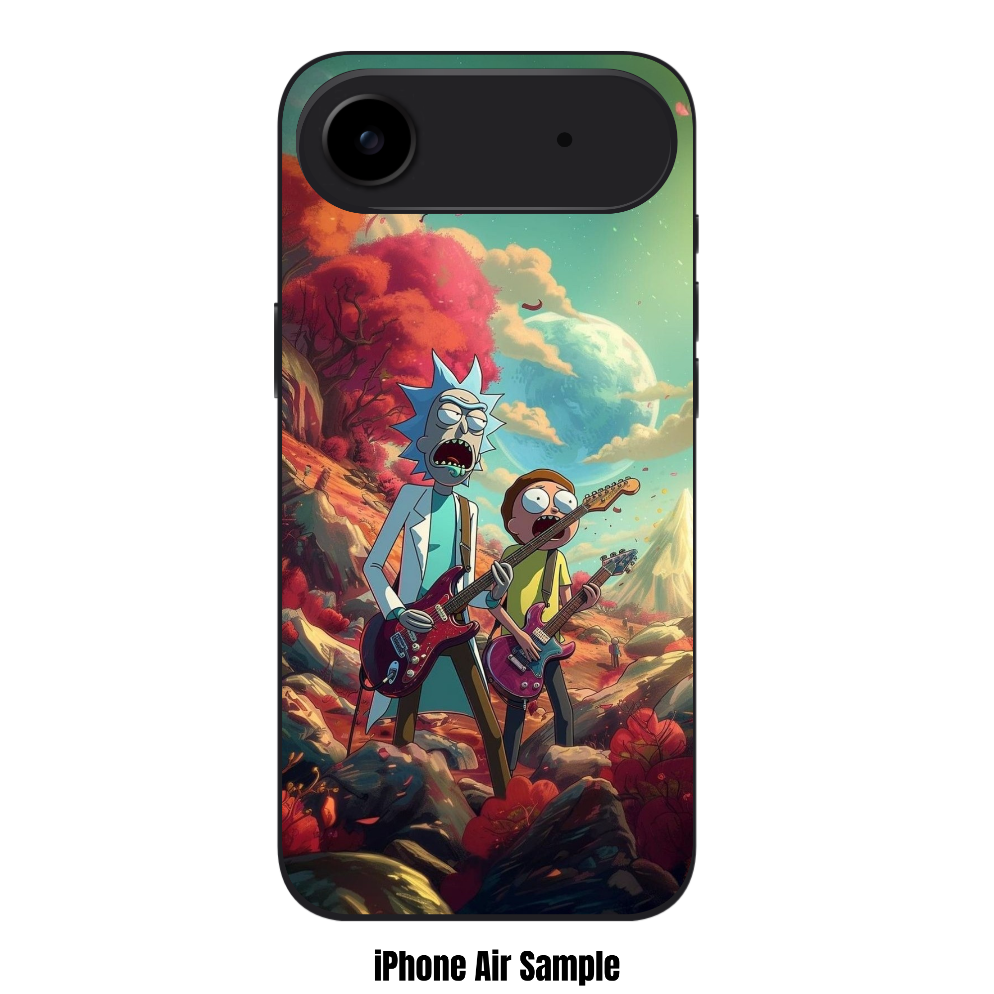 Rick And Morty Phone Case For iPhone Samsung Galaxy Pixel - Rick And Morty Playing Electric Guitars On Alien Planet Background