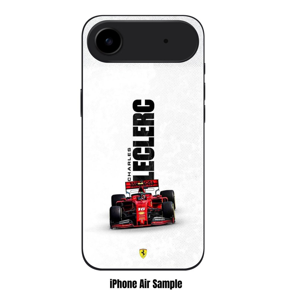 F1 Formula 1 Charles Leclerc Phone Case For iPhone Samsung Galaxy Pixel - Charles Leclerc Car And Ferrari Logo On White Textured Background