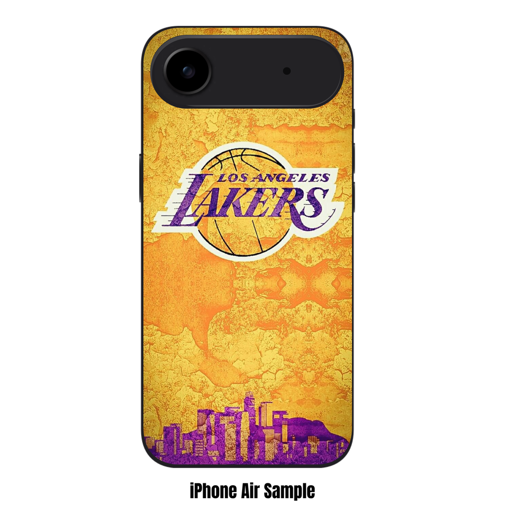 NBA Los Angeles Lakers Phone Case For iPhone Samsung Galaxy Pixel - Los Angeles Lakers Logo And Skyline Silhouette On Gold Background