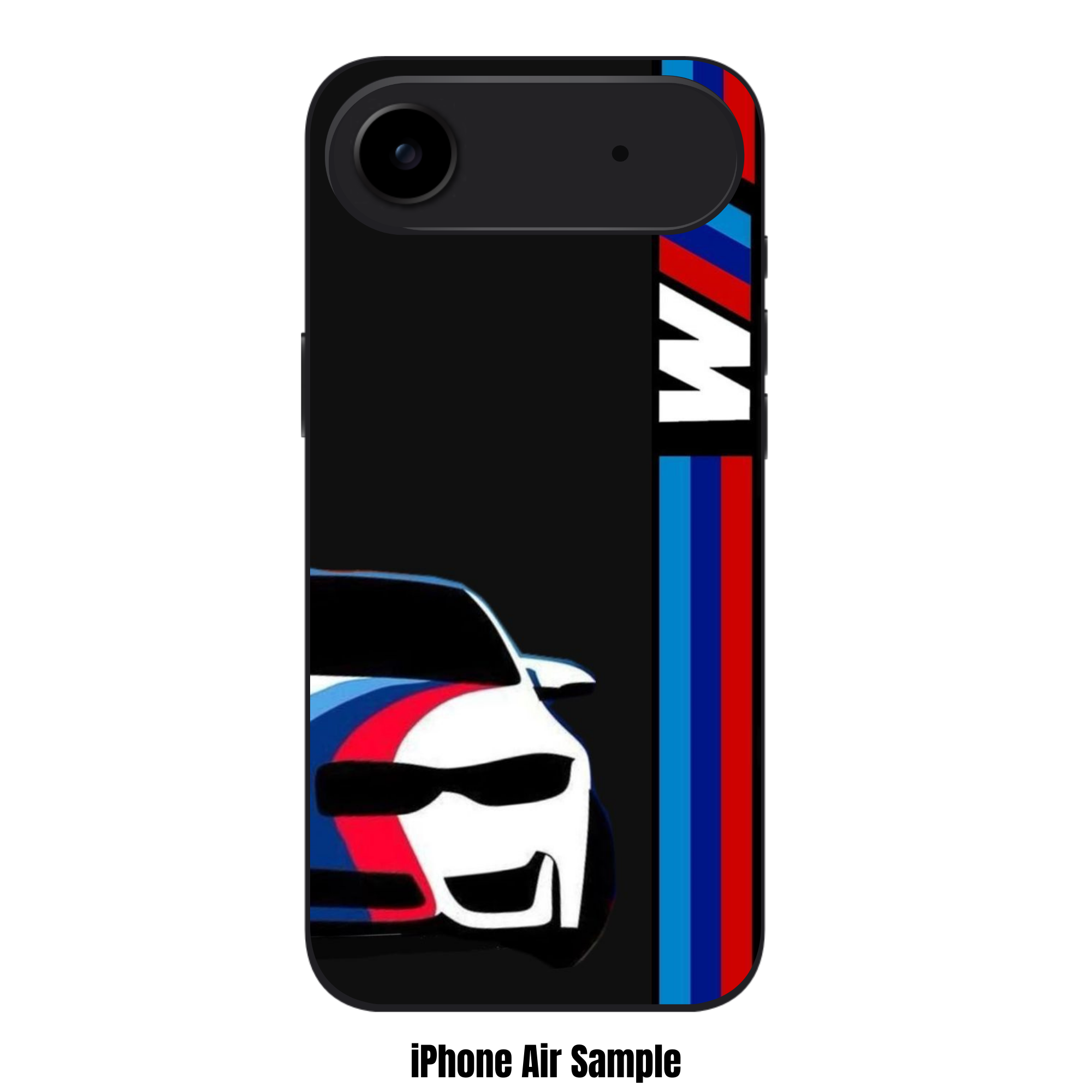 BMW Phone Case For iPhone Samsung Galaxy Pixel - BMW M4 Outlined Car And Vertical M Stripes On Black Background