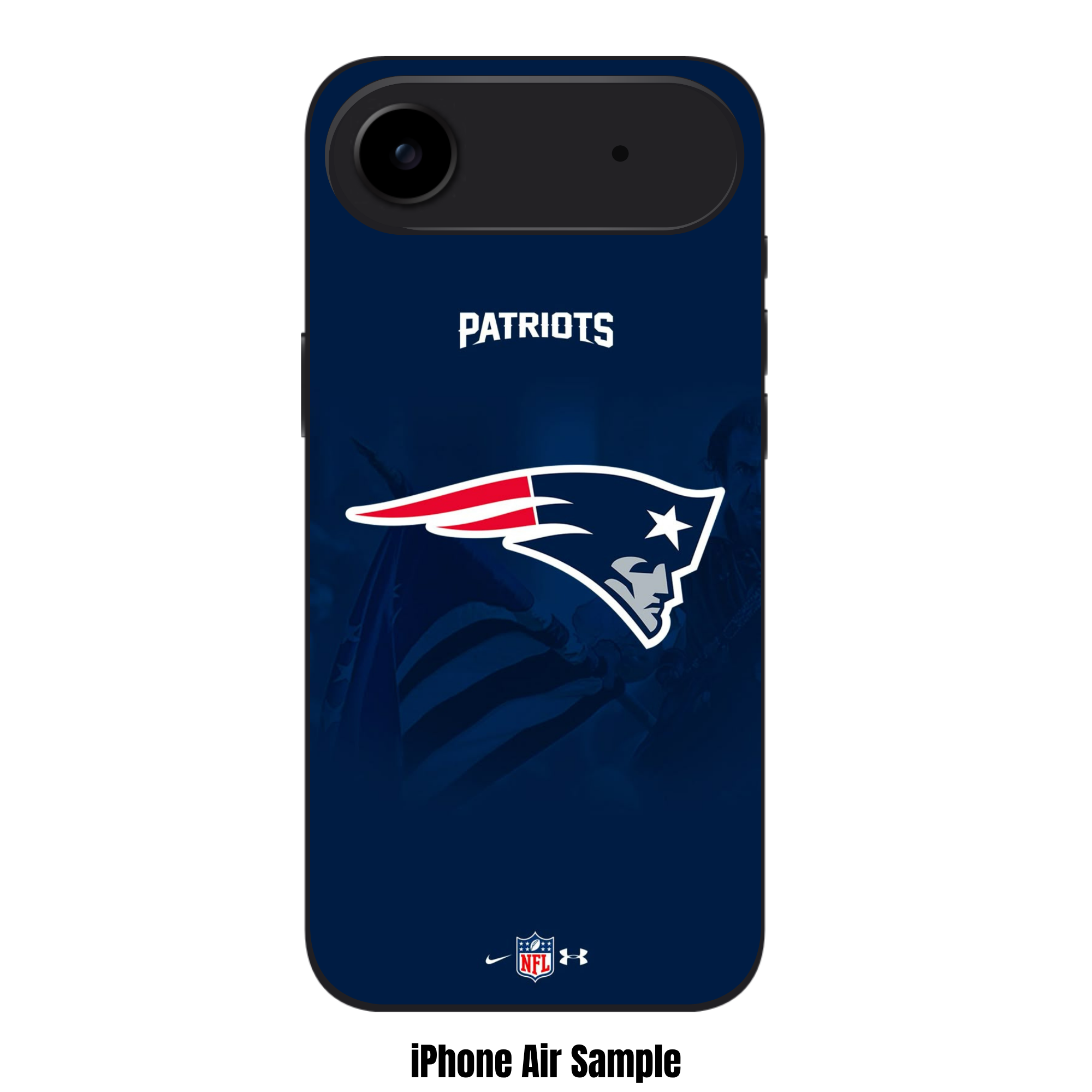 NFL New England Patriots Phone Case For iPhone Samsung Galaxy Pixel - New England Patriots Logo And Wordmark On Navy Blue Background With NFL Nike And Under Armour Logos