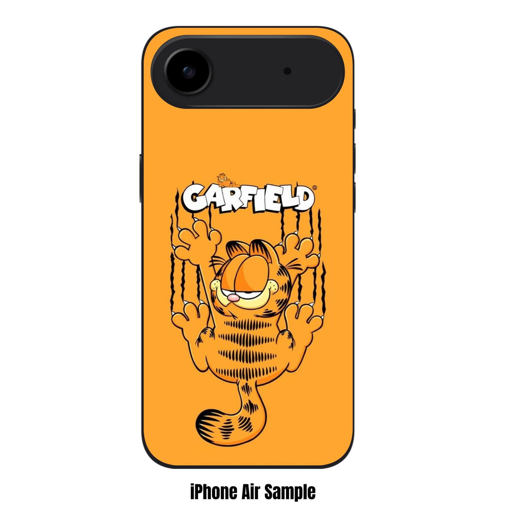 Garfield Phone Case For iPhone Samsung Galaxy Pixel - Garfield Hanging And Scratching With Classic Logo In Orange Background