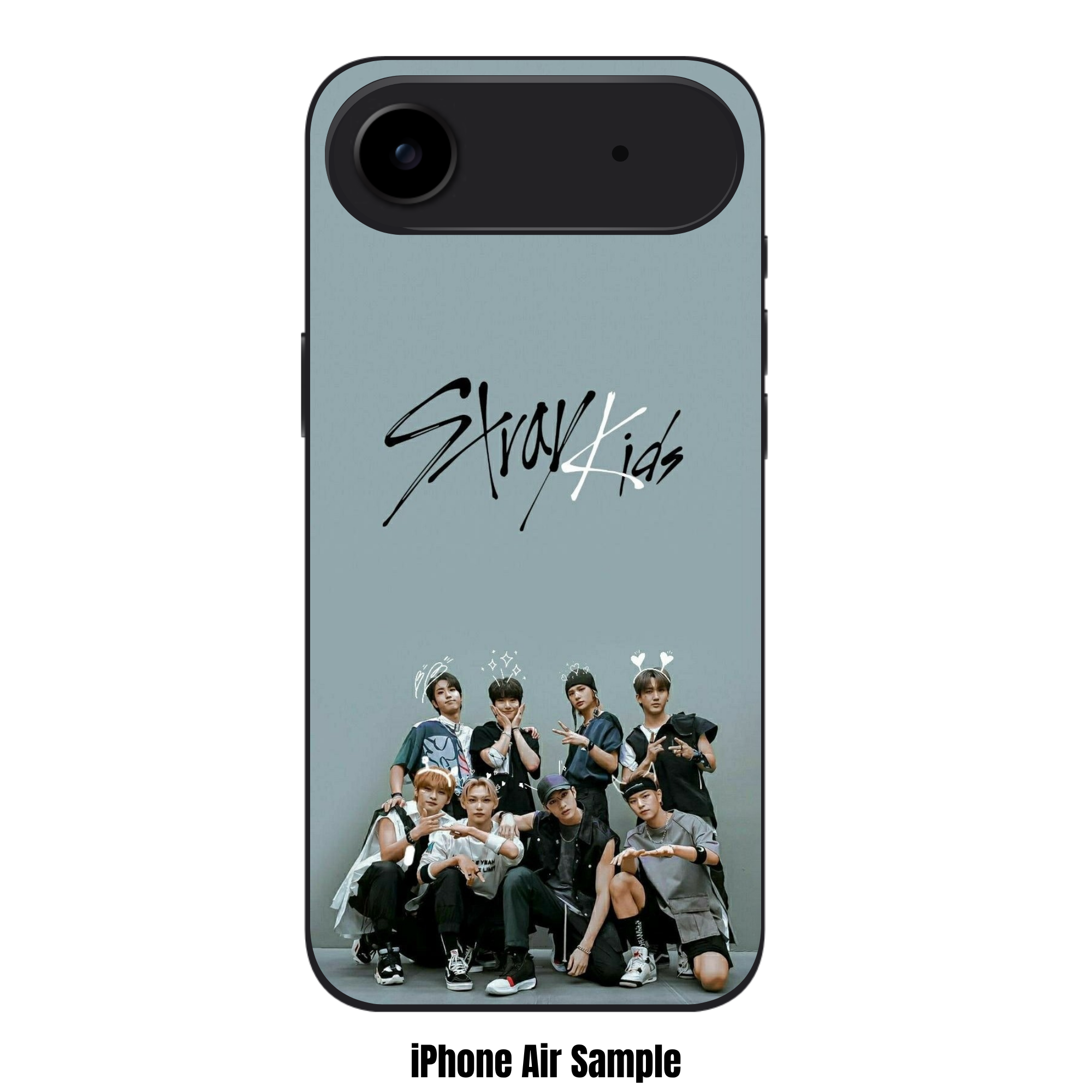 Stray Kids Phone Case For iPhone Samsung Galaxy Pixel - Stray Kids Members Group Photo With Logo On Muted Grey Blue Background