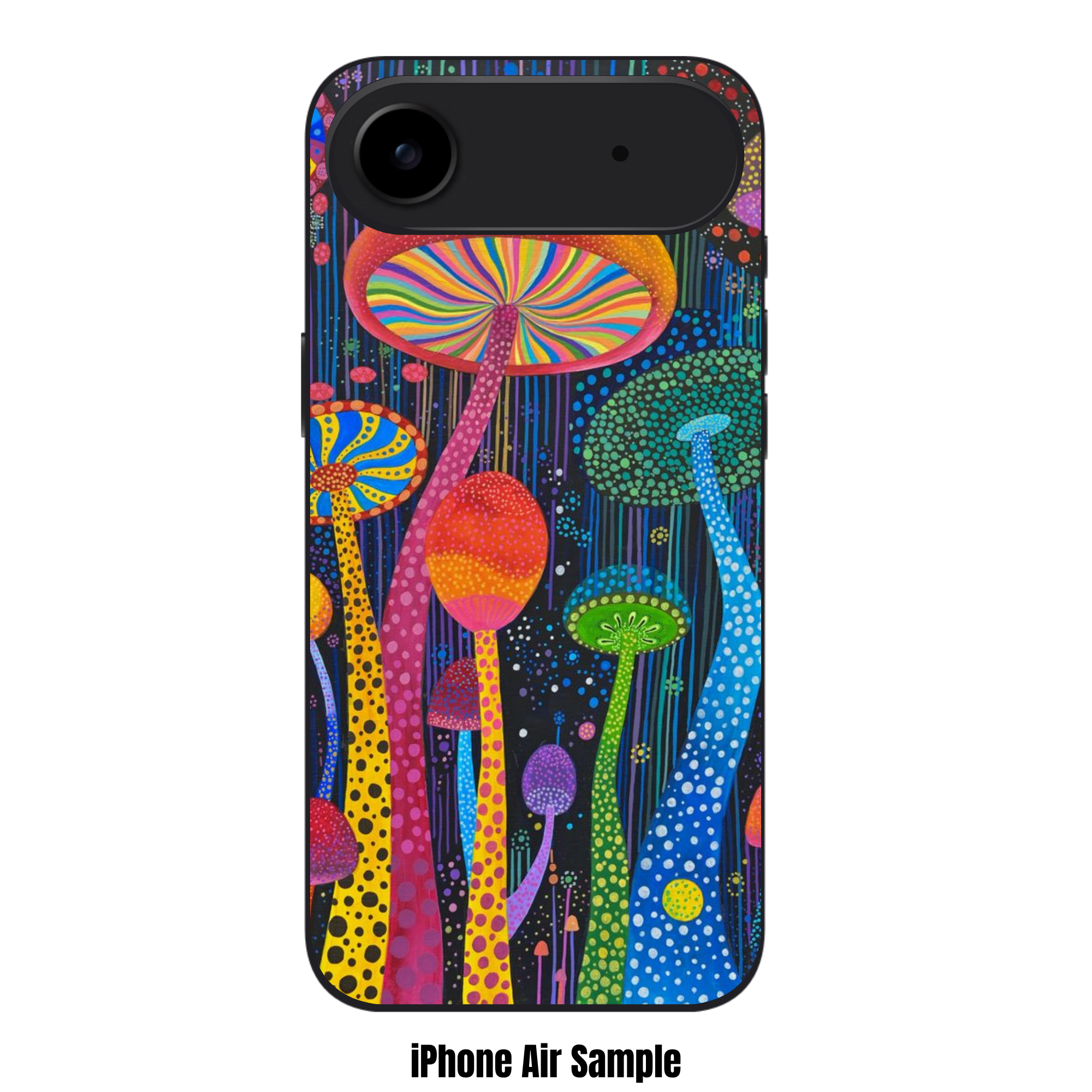 Yayoi Kusama Phone Case For iPhone Samsung Galaxy Pixel - Psychedelic Mushrooms In Polka Dot Style On Dark Background