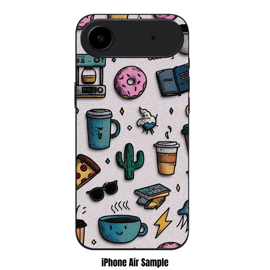 Art Print Phone Case For iPhone Samsung Galaxy Pixel - Cute Embossed Leather Sticker Doodle Pattern