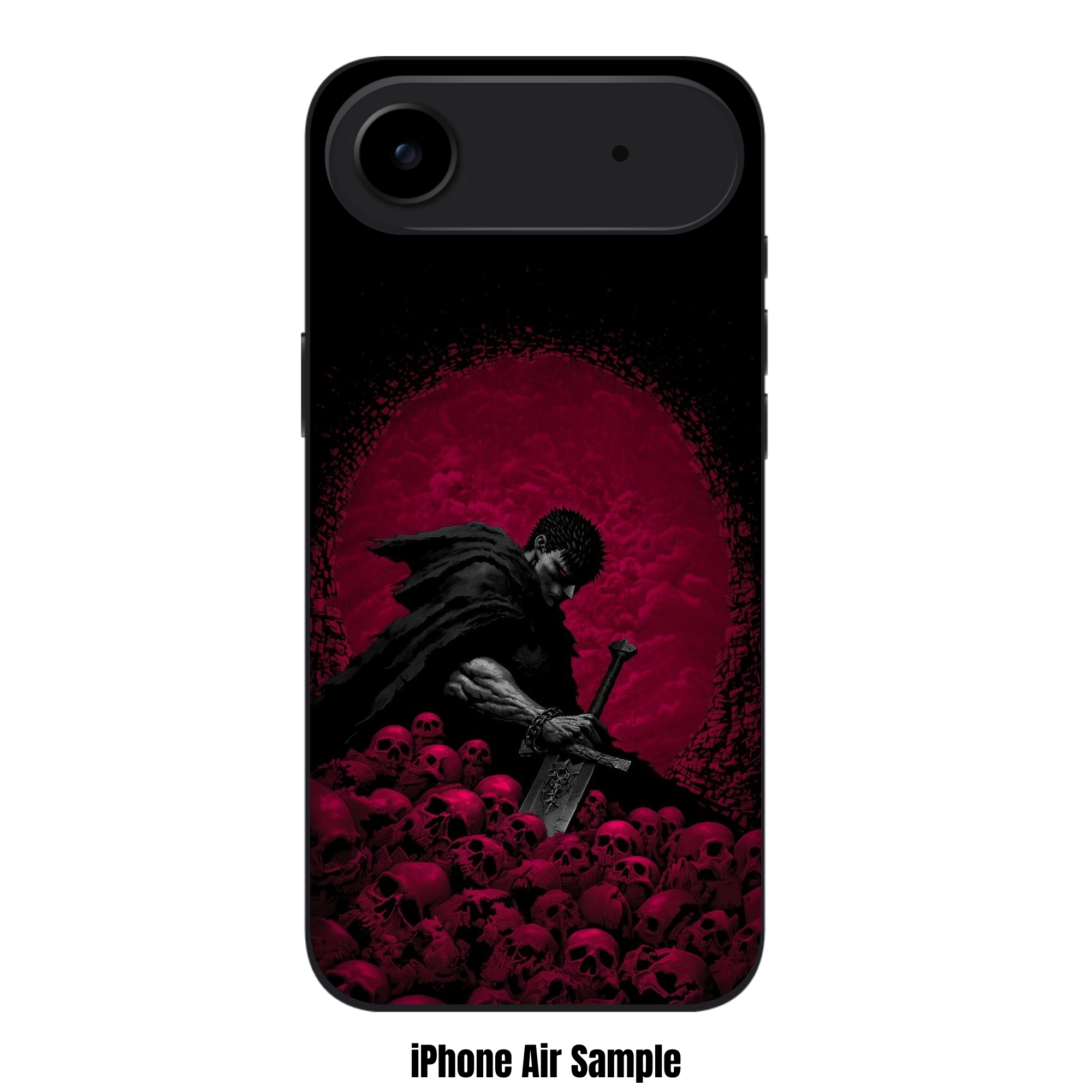 Berserk Guts Phone Case For iPhone Samsung Galaxy Pixel - Guts Resting On Pile Of Skulls Under Blood Moon Sky Background