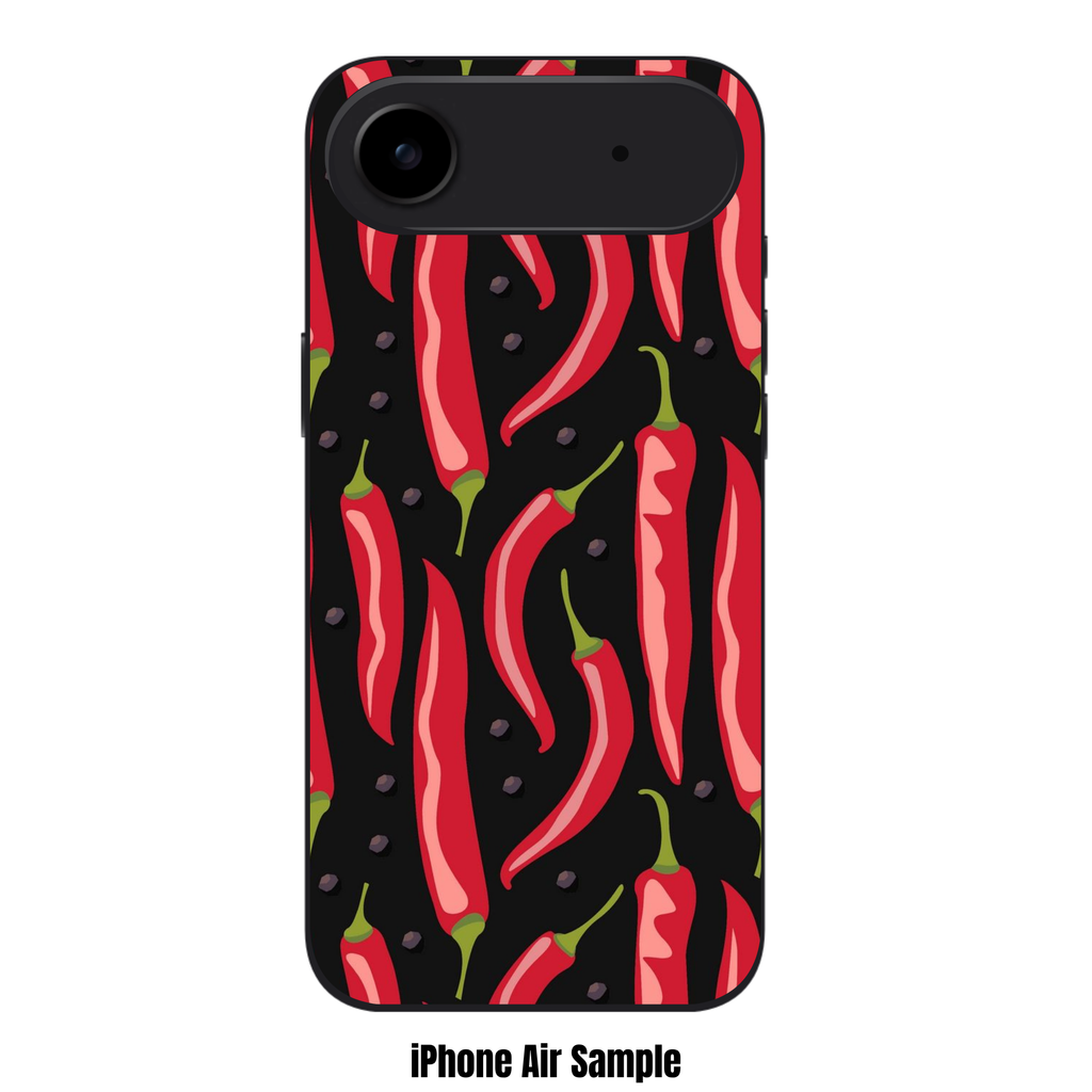 Red Chili Pepper Pattern Phone Case For iPhone Samsung Galaxy Pixel - Graphic Red Chili Pepper Pattern In Black Background