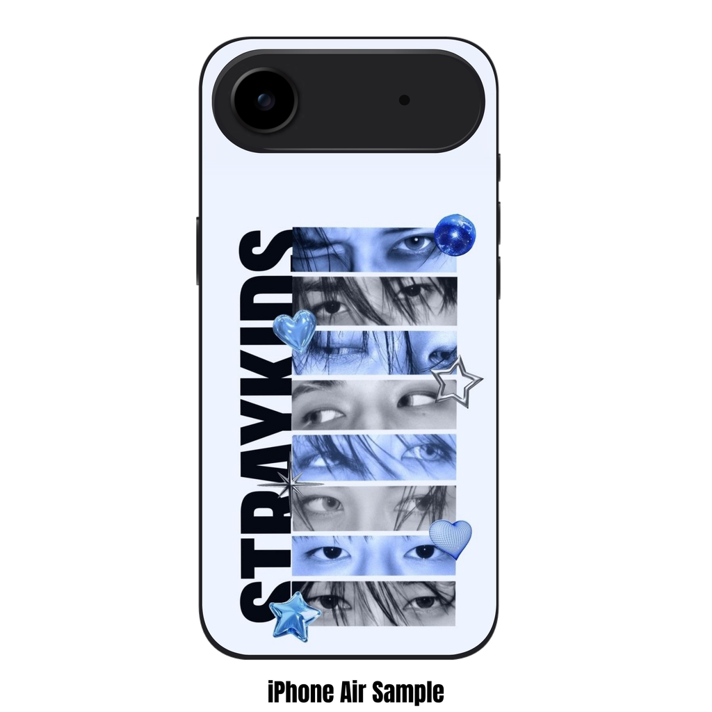 Stray Kids Phone Case For iPhone Samsung Galaxy Pixel - Stray Kids Logo Text And Members Eyes In Blue Bars On Light Blue Background