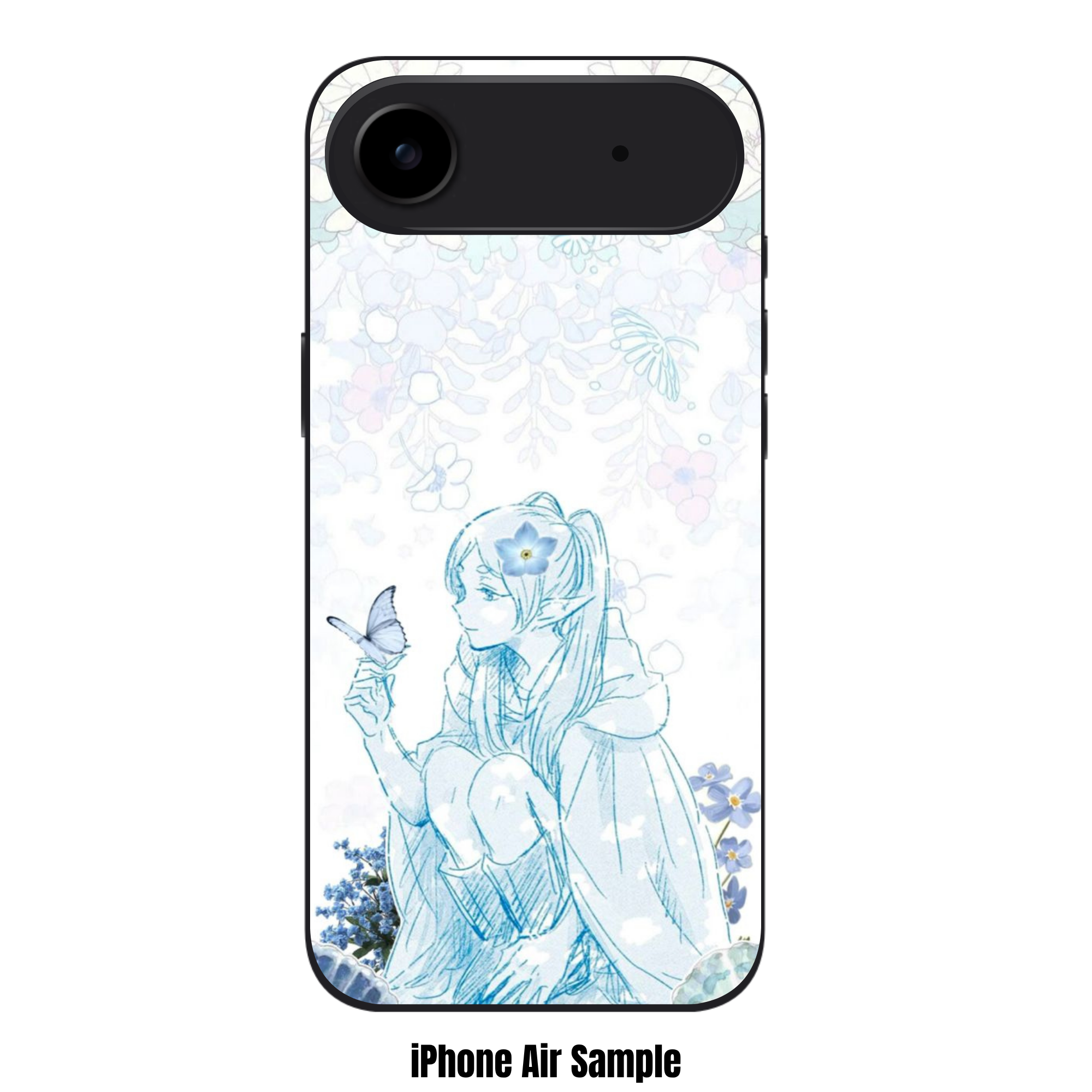 Frieren Beyond Journeys End Frieren Phone Case For iPhone Samsung Galaxy Pixel - Frieren In Blue Line Art Style With Subtle Florals