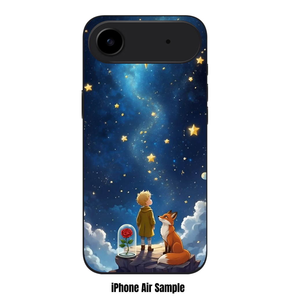 The Little Prince Phone Case For iPhone Samsung Galaxy Pixel - The Little Prince With Fox And Glass Dome Rose Looking Up At Golden Northern Star On Starry Night Background