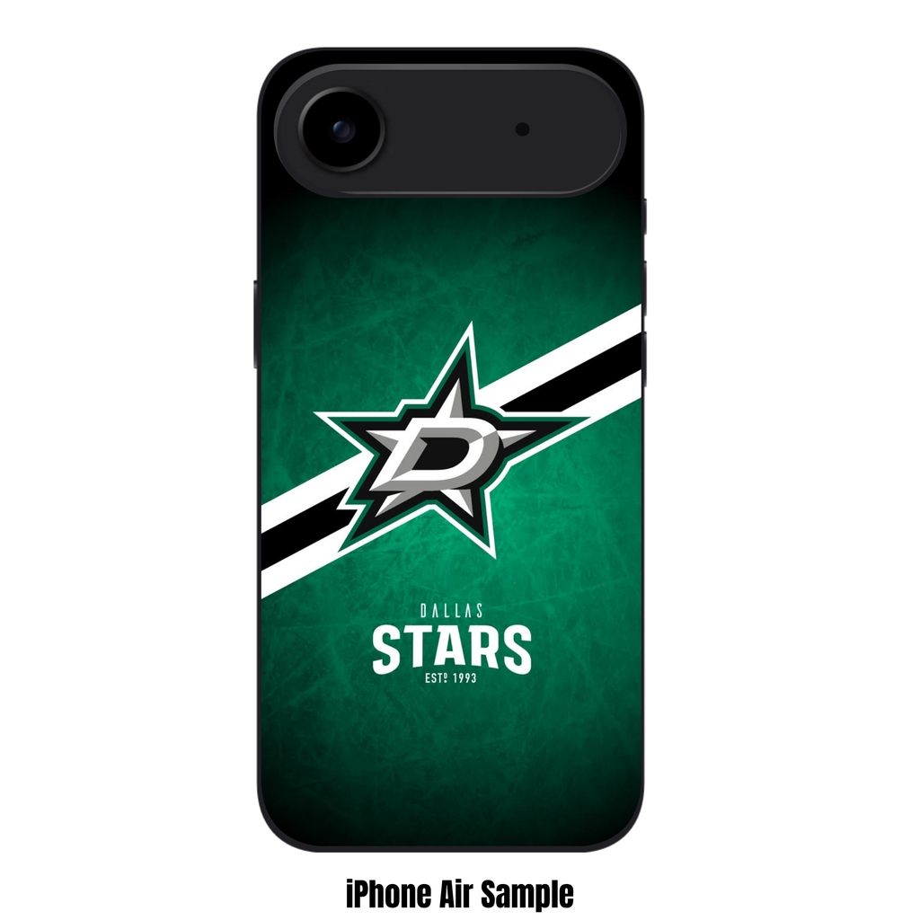 NHL Dallas Stars Phone Case For iPhone Samsung Galaxy Pixel - Dallas Stars Logo And Diagonal Stripe On Green Distressed Background