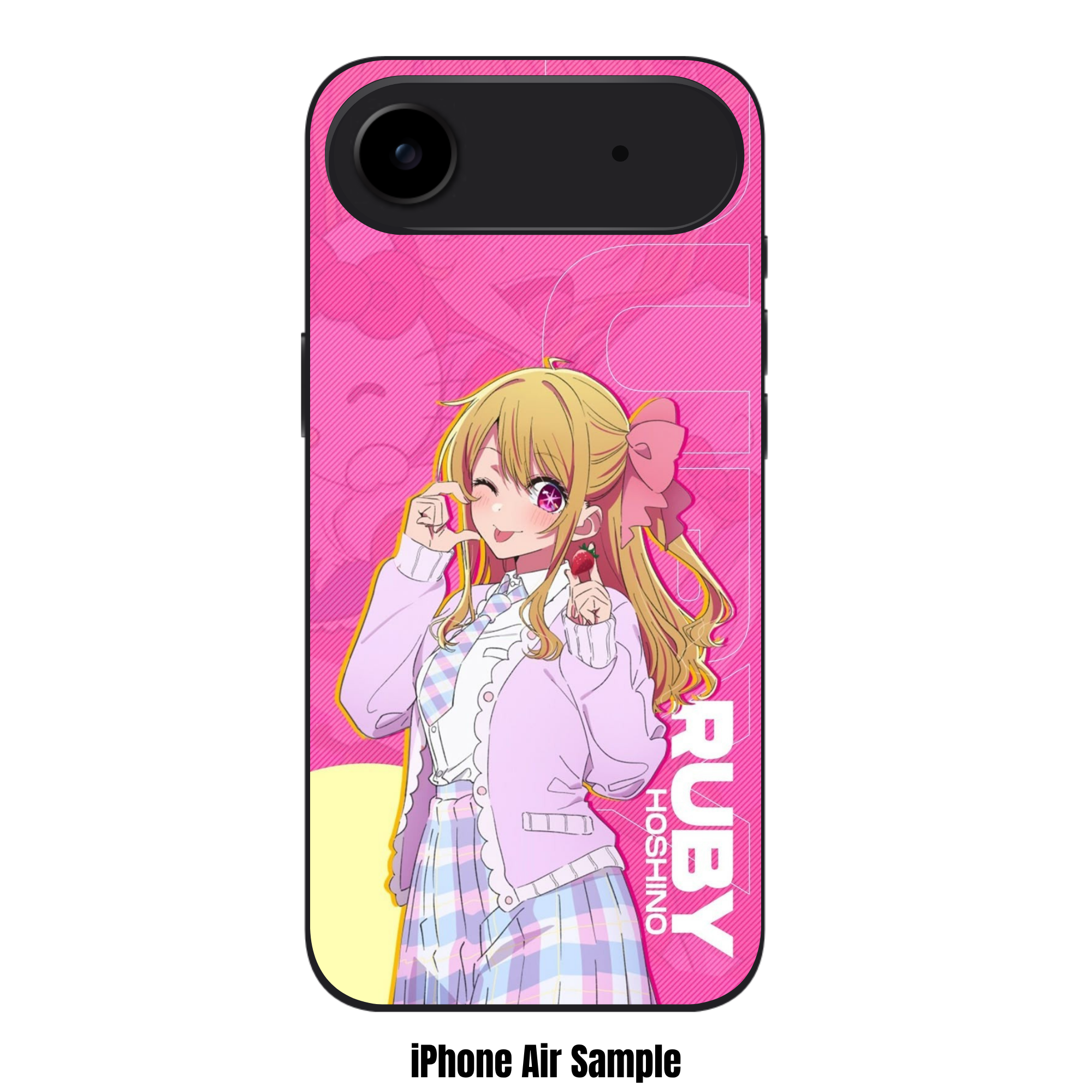 Oshi No Ko Ruby Hoshino Phone Case For iPhone Samsung Galaxy Pixel - Ruby Hoshino Holding Strawberry On Pink Graphic Background