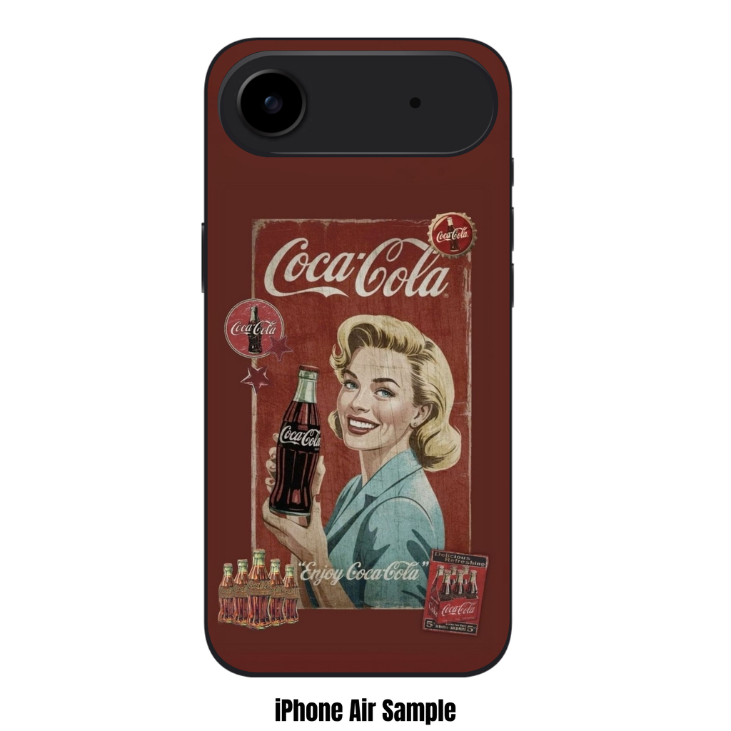 Coca Cola Phone Case For iPhone Samsung Galaxy Pixel - Vintage Coca Cola Pin Up Girl Retro Advertising Collage On Maroon Background