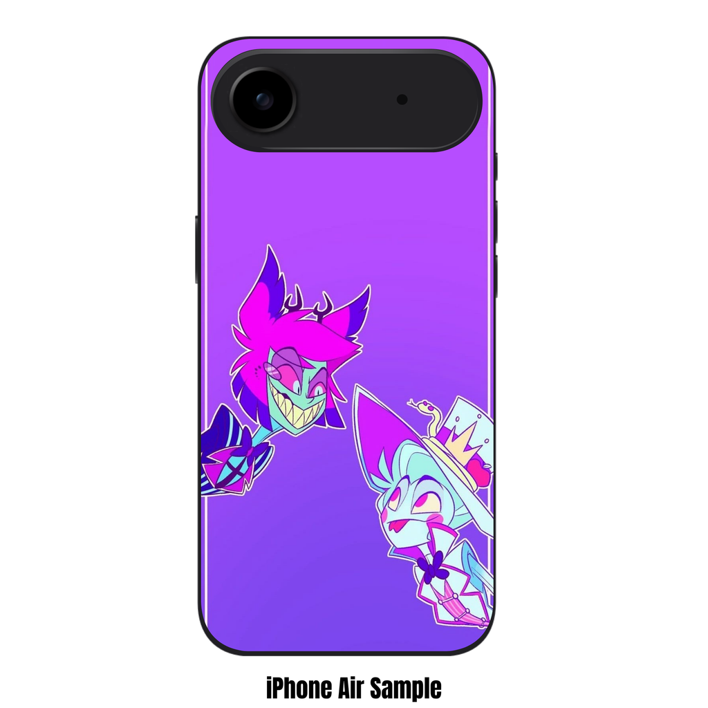 Hazbin Hotel Phone Case For iPhone Samsung Galaxy Pixel - Alastor And Lucifer Morningstar Chibi Illustration On Purple Background