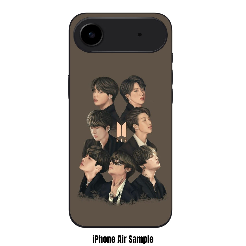 BTS Phone Case For iPhone Samsung Galaxy Pixel - BTS Members Fanart Collage With Logo On Dark Beige Background