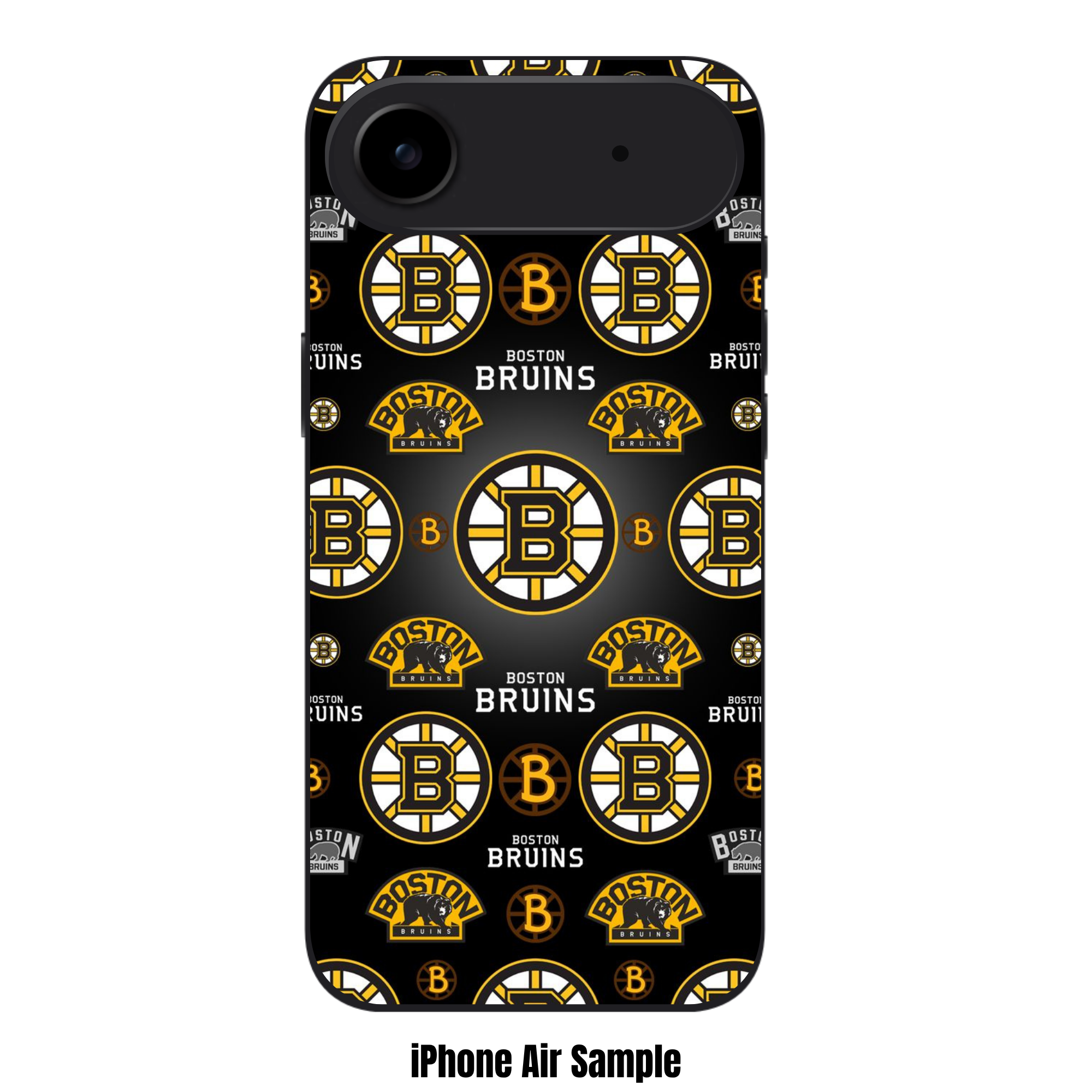 NHL Boston Bruins Phone Case For iPhone Samsung Galaxy Pixel - Boston Bruins Logos And Wordmark Pattern On Black Background