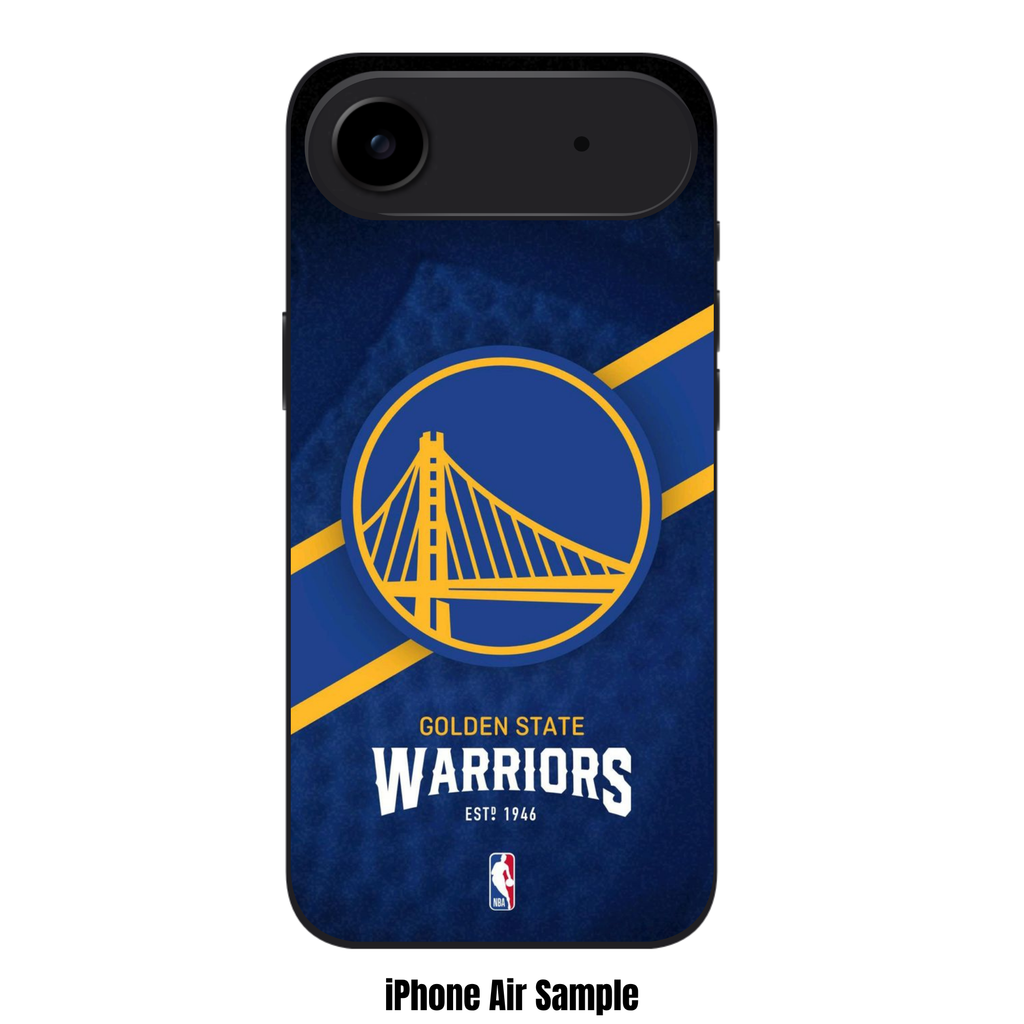 NBA Golden State Warriors Phone Case For iPhone Samsung Galaxy Pixel - Golden State Warriors Logo And Diagonal Stripe On Textured Blue Background