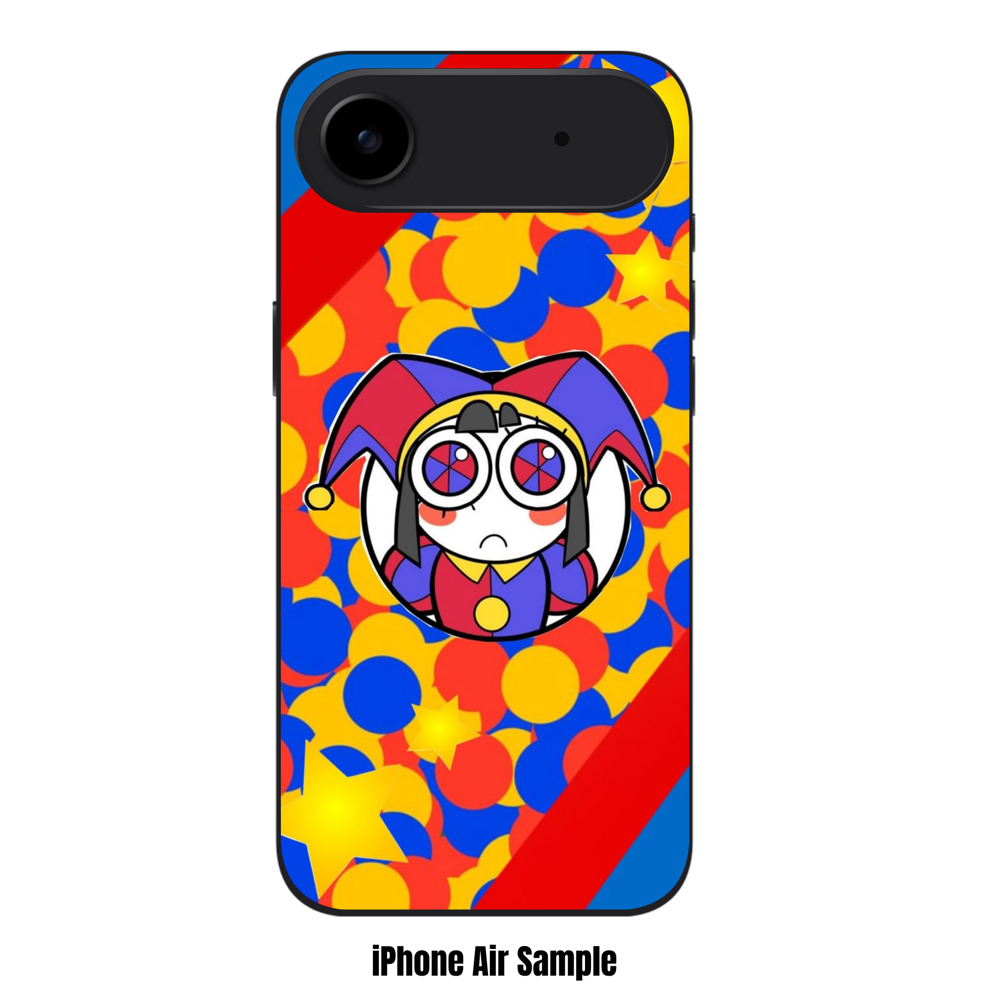 The Amazing Digital Circus Pomni Phone Case For iPhone Samsung Galaxy Pixel - Pomni On Red Blue And Yellow Circles Background