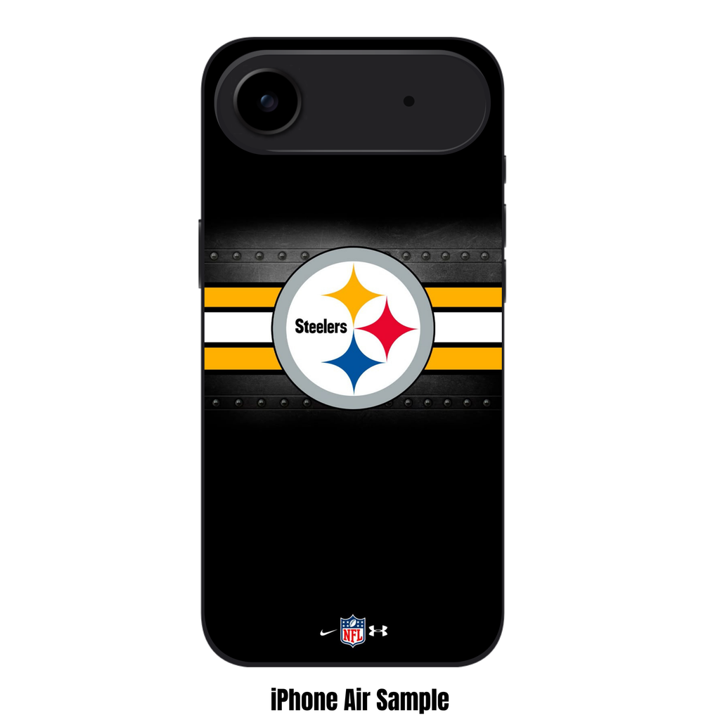 NFL Pittsburgh Steelers Phone Case For iPhone Samsung Galaxy Pixel - Pittsburgh Steelers Logo On Riveted Metal And Triple Stripes Background