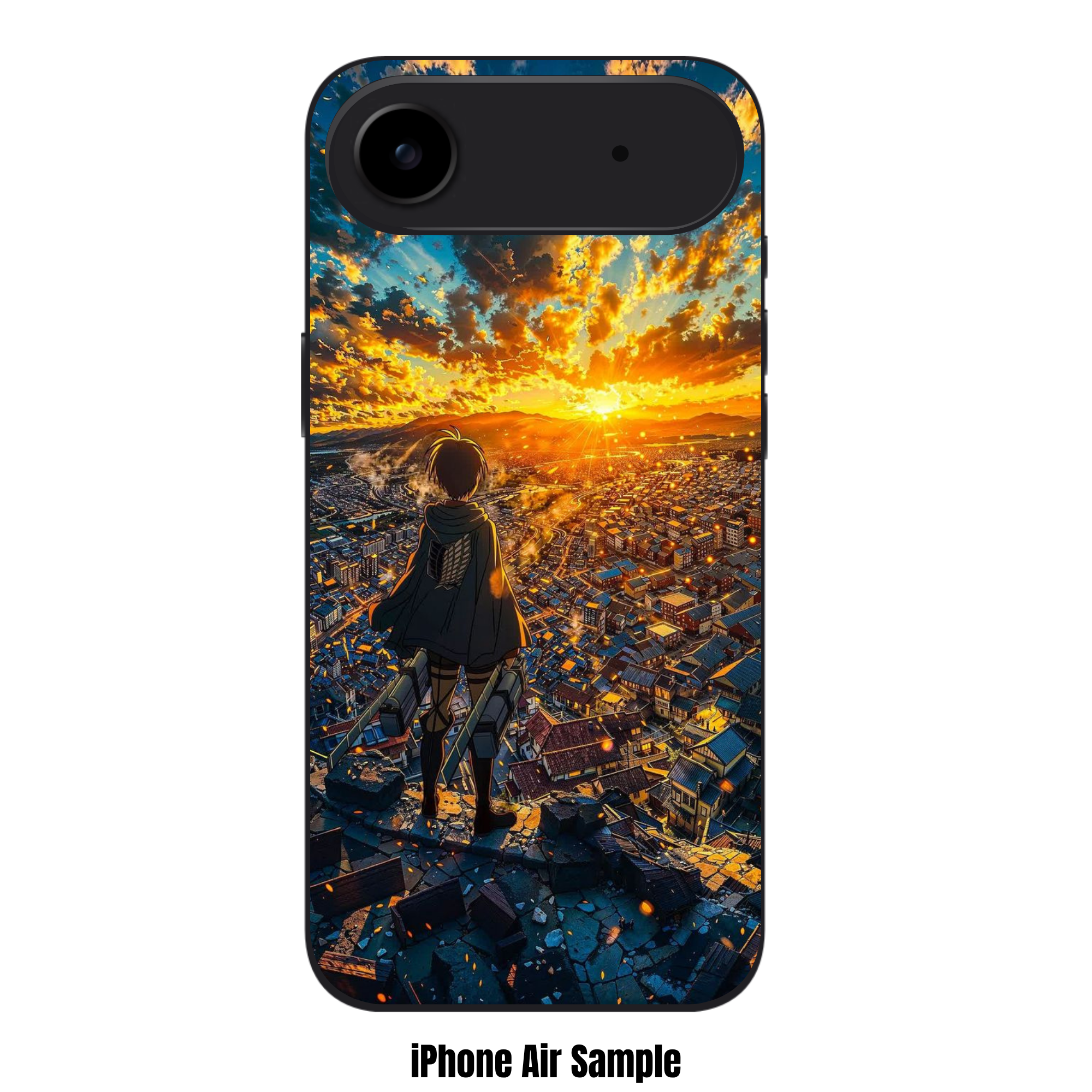Attack on Titan Eren Phone Case For iPhone Samsung Galaxy Pixel - Eren Yeager Overlooking City At Sunset Background