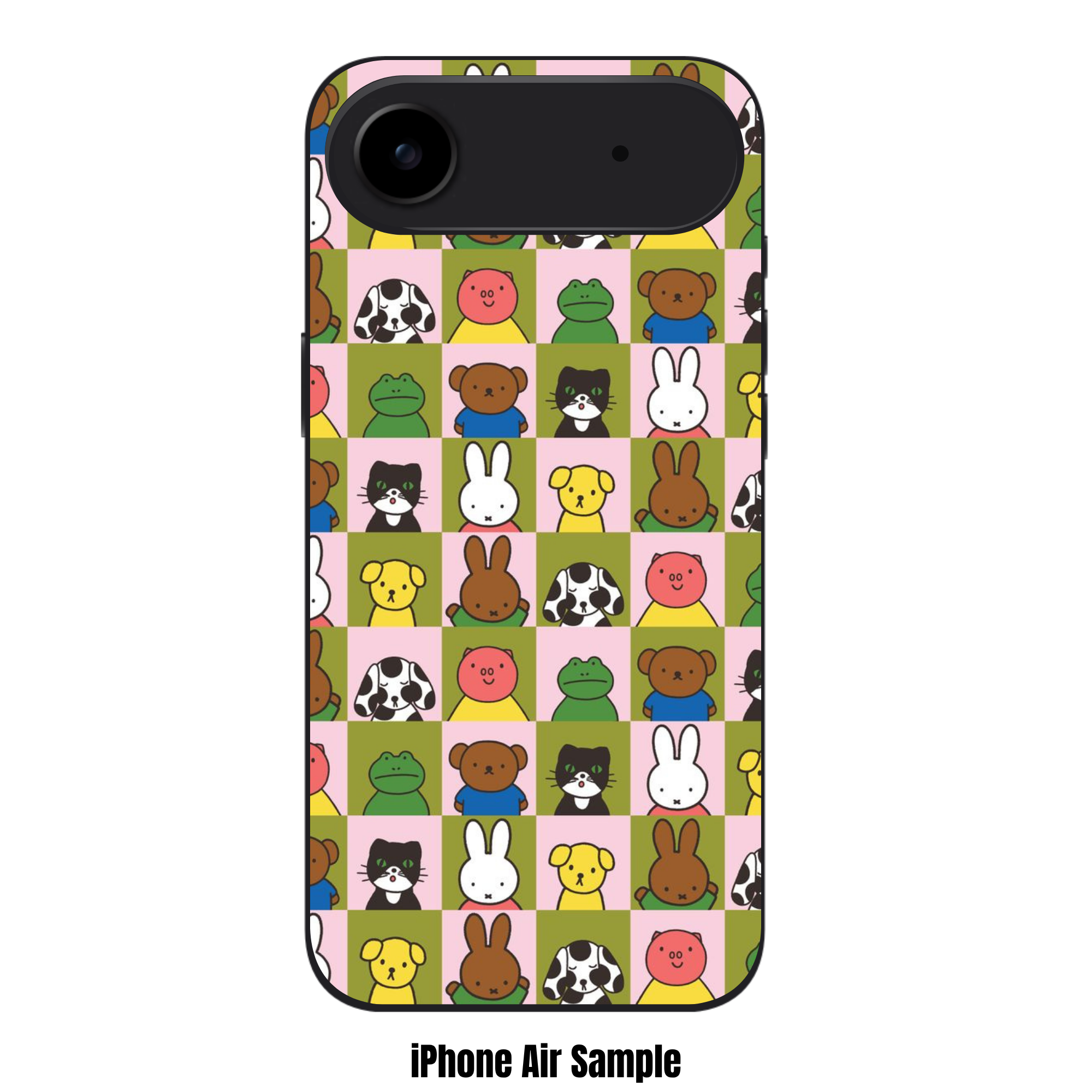 Miffy Phone Case For iPhone Samsung Galaxy Pixel - Miffy And Friends Checkerboard Pattern In Pink And Olive Green Background