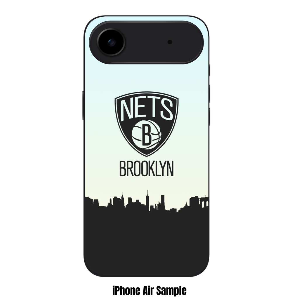 NBA Brooklyn Nets Phone Case For iPhone Samsung Galaxy Pixel - Brooklyn Nets Logo On NYC Skyline Background