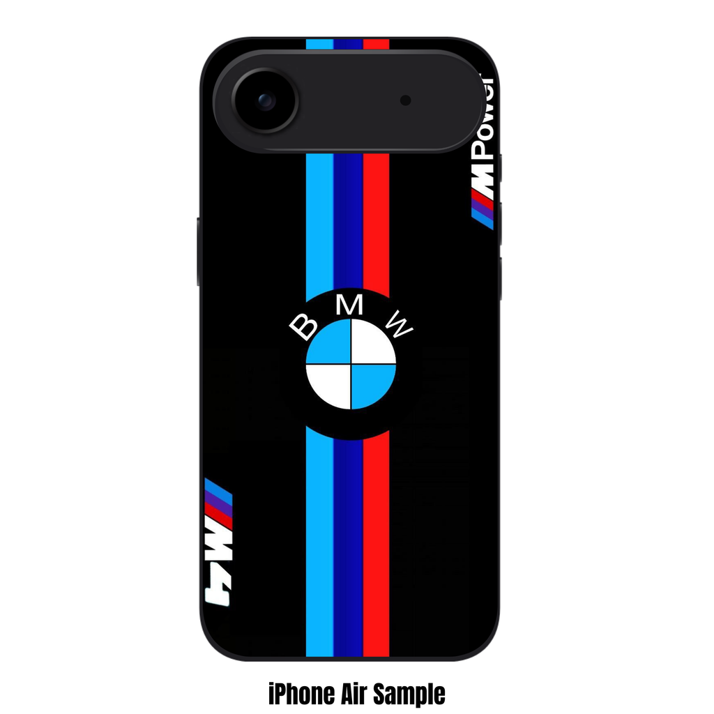 BMW Phone Case For iPhone Samsung Galaxy Pixel - BMW Logo And Vertical M Stripes On Black Background