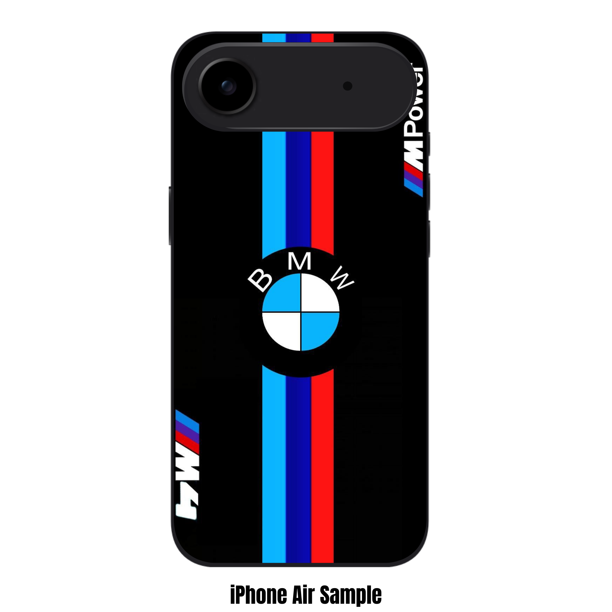 BMW Phone Case For iPhone Samsung Galaxy Pixel - BMW Logo And Vertical M Stripes On Black Background
