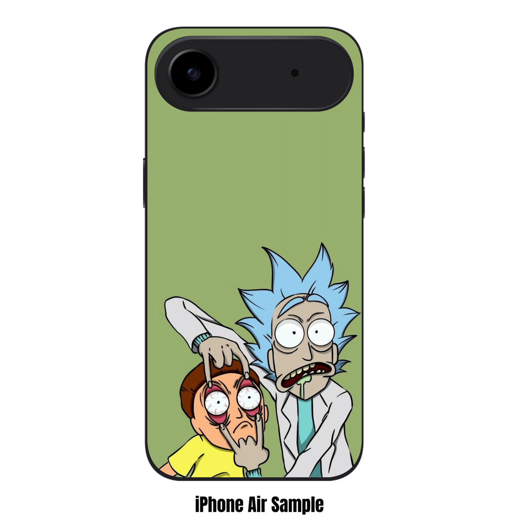 Rick And Morty Phone Case For iPhone Samsung Galaxy Pixel - Rick Sanchez Holding Morty Smith's Eyelids Open On Green Background