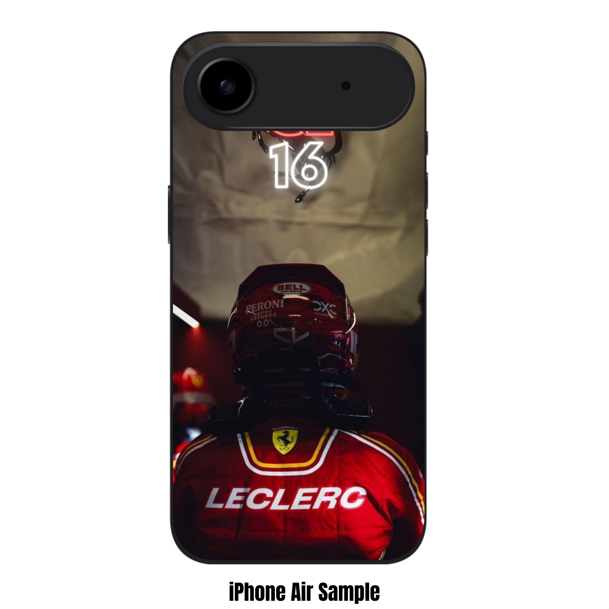 F1 Formula 1 Charles Leclerc Phone Case For iPhone Samsung Galaxy Pixel - Charles Leclerc Back Portrait And Neon CL16 Logo On Dark Ferrari Background