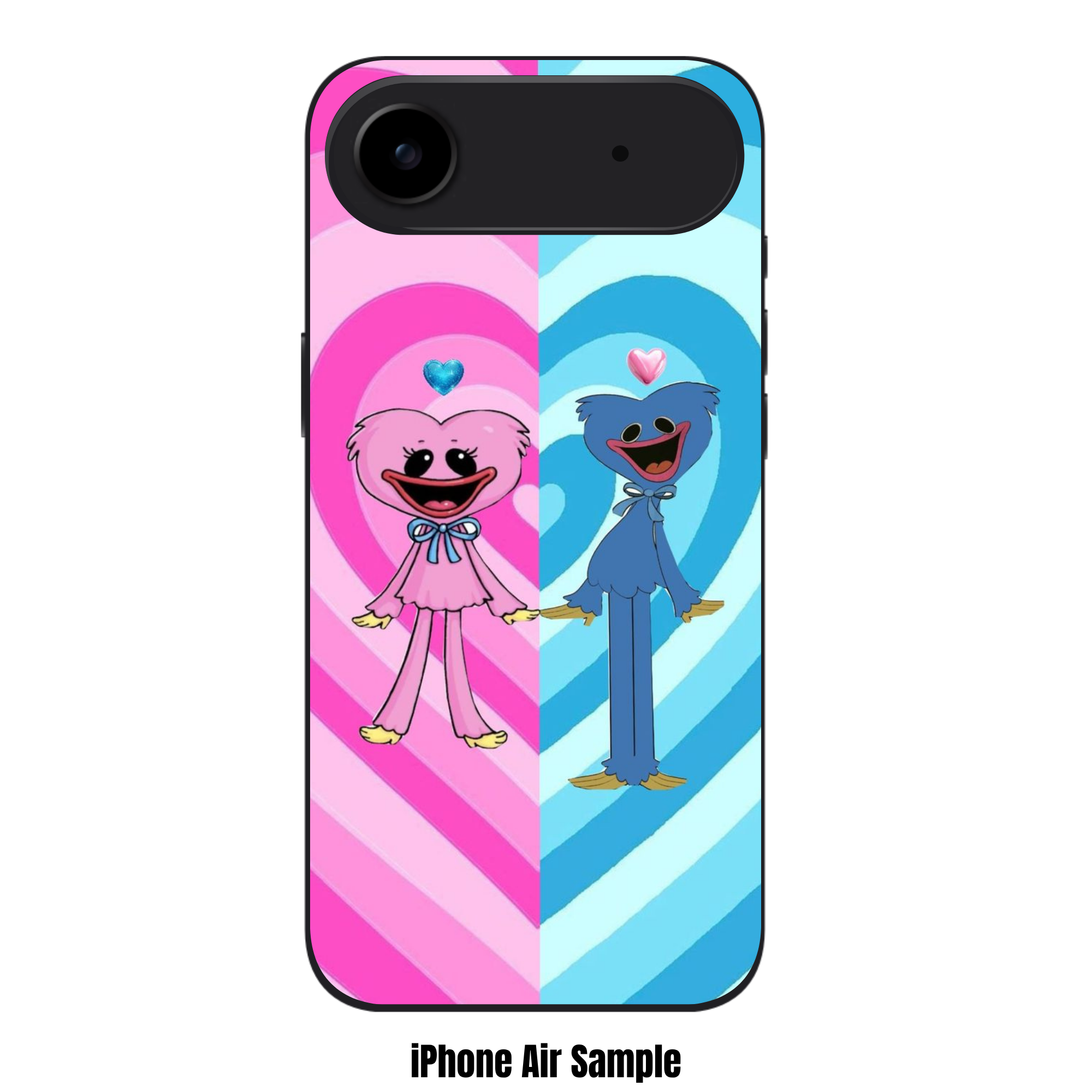 Poppy Playtime Phone Case For iPhone Samsung Galaxy Pixel - Huggy Wuggy And Kissy Missy On Pink And Blue Heart Background