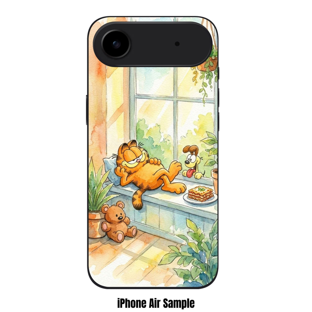 Garfield Phone Case For iPhone Samsung Galaxy Pixel - Garfield Relaxing On Windowsill With Odie Watercolor Poster