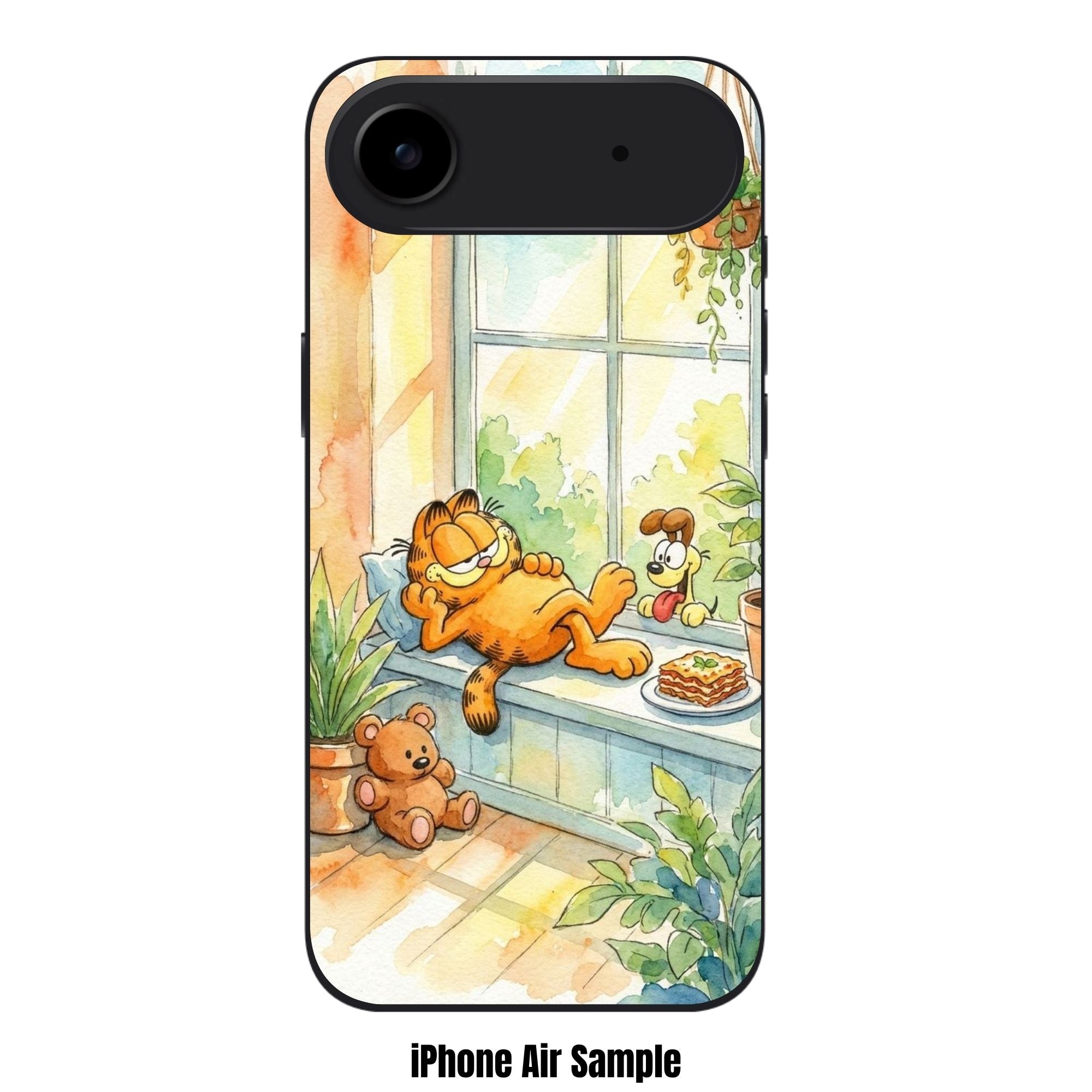 Garfield Phone Case For iPhone Samsung Galaxy Pixel - Garfield Relaxing On Windowsill With Odie Watercolor Poster