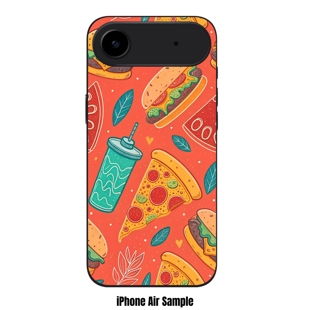 Pizza And Burger Pattern Phone Case For iPhone Samsung Galaxy Pixel - Pizza And Burger Pattern In Orange Background
