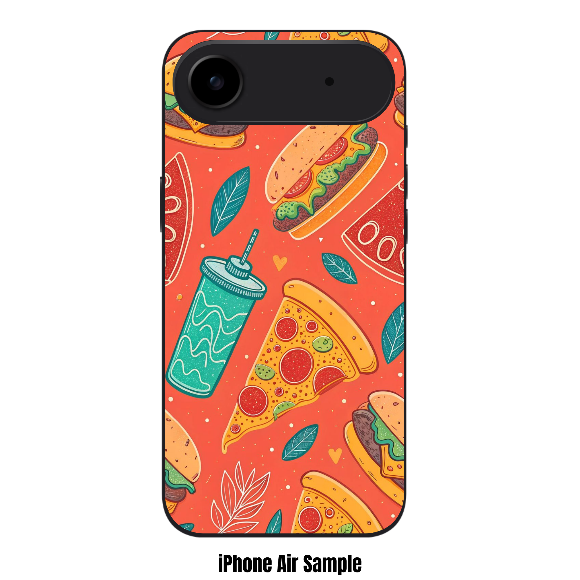 Pizza And Burger Pattern Phone Case For iPhone Samsung Galaxy Pixel - Pizza And Burger Pattern In Orange Background