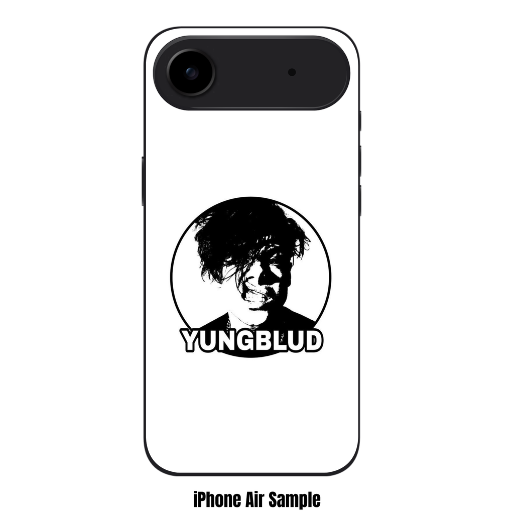 Yungblud Phone Case For iPhone Samsung Galaxy Pixel - Yungblud Circular Stencil Portrait Logo With Text Overlay On White Background