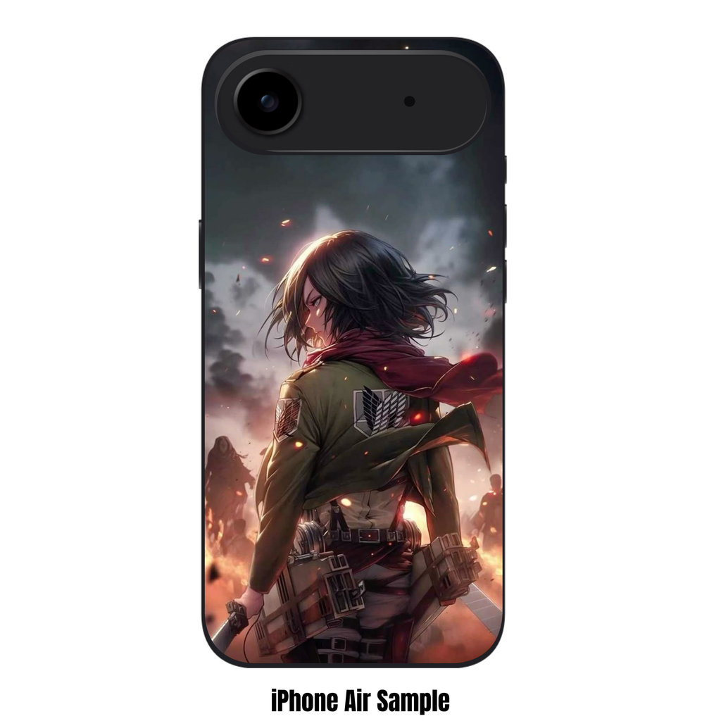 Attack on Titan Mikasa Phone Case For iPhone Samsung Galaxy Pixel - Mikasa Ackerman Looking Over Her Shoulder On A Dark Battlefield Background