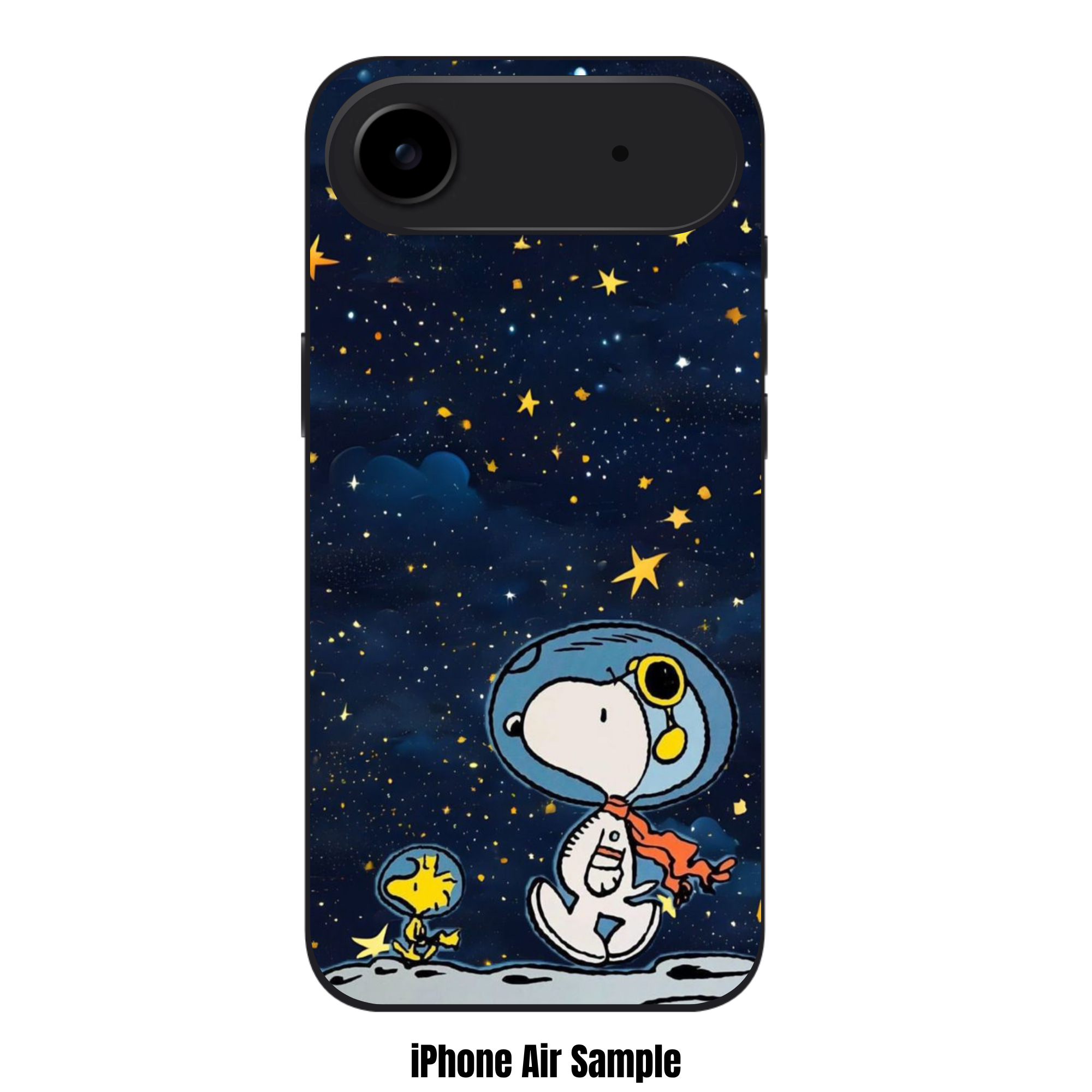 Peanuts Snoopy Phone Case For iPhone Samsung Galaxy Pixel - Peanuts Snoopy And Woodstock On Moon Under Starry Night Sky Background