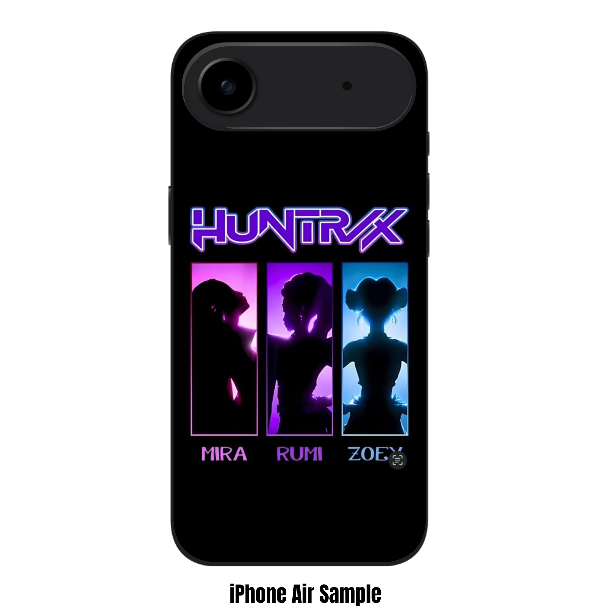 KPop Demon Hunters Phone Case For iPhone Samsung Galaxy Pixel - HUNTRIX Neon Silhouette Trio On Black Background